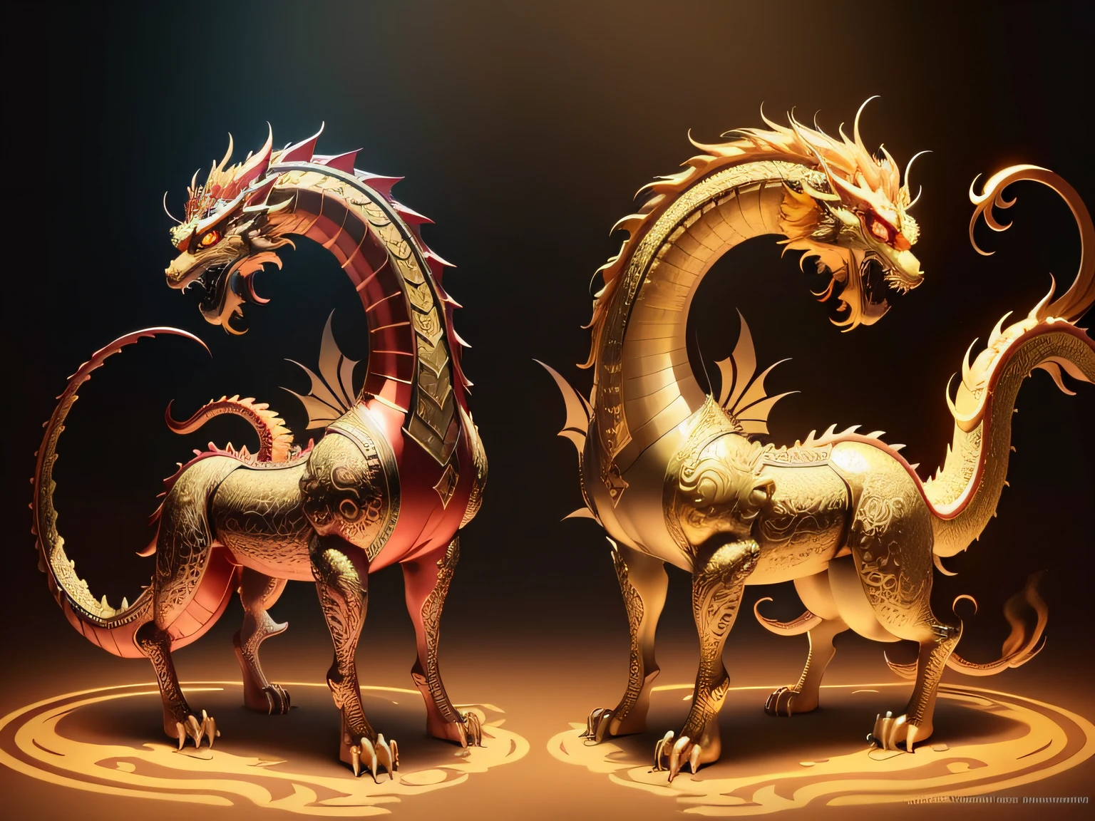 There is a golden dragon，There is a fish on the back, chinese dragon engrave, Chinese Dragon, smooth chinese dragon, Golden dragon, fire lion, a majestic gothic indian dragon, chinese dragon concept art, colored illustration for tattoo, ancient chinese ornate, mythological creatures, digital painting of quetzalcoatl, majestic japanese dragon, Dragon, asian dragon as latte art
