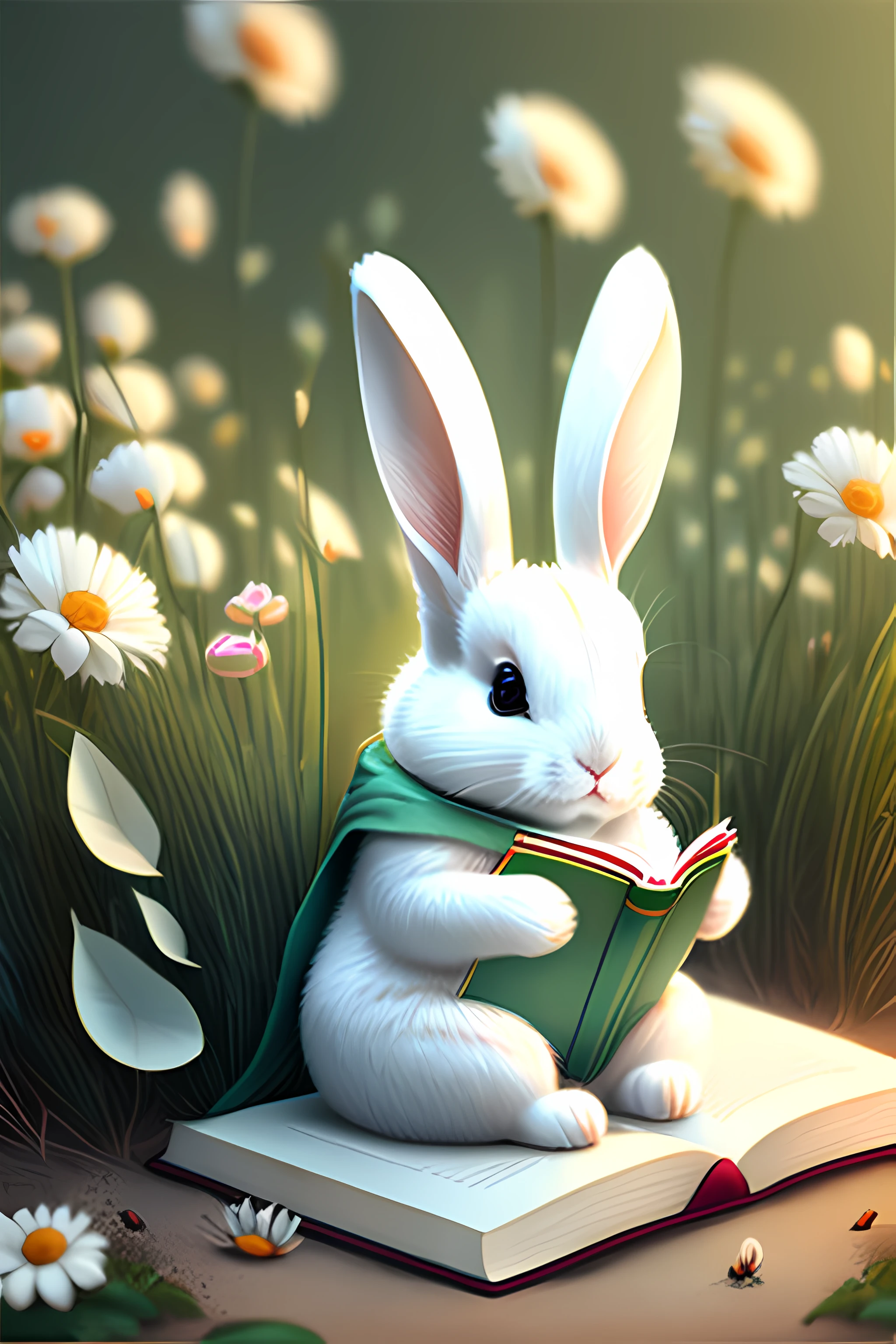 Cute little white rabbit reading a book --auto