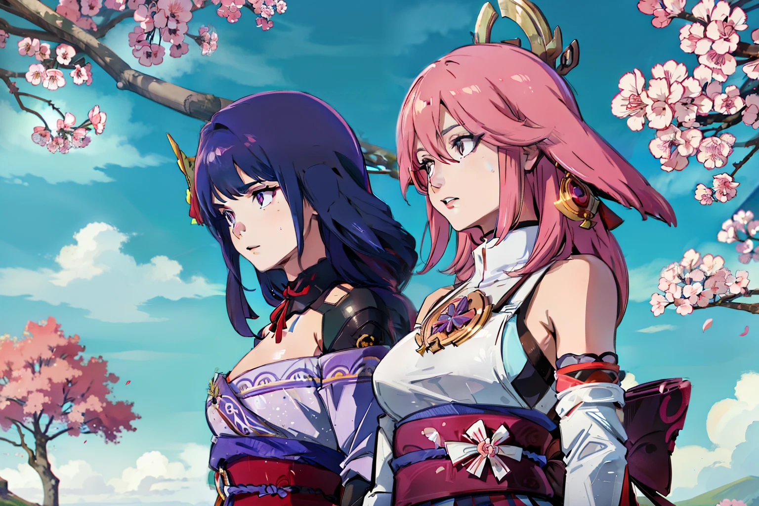 2 girls under sakura trees