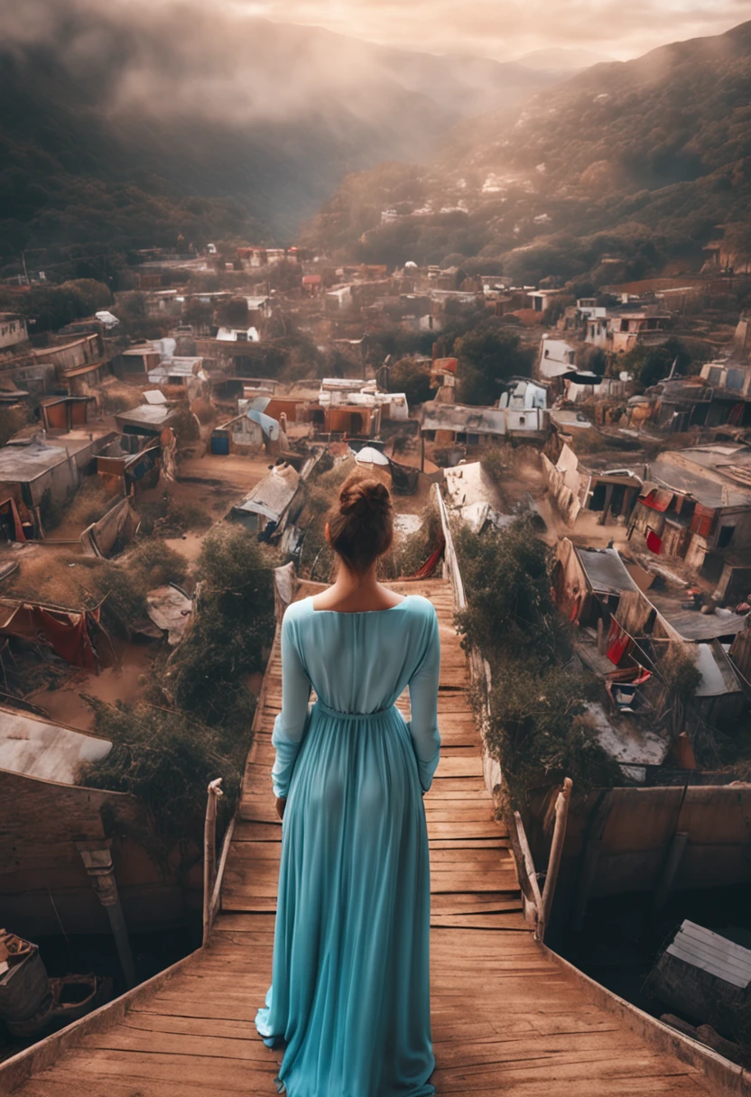 Adult daughter，Light blue dress，Gaming，gentleness，dangers