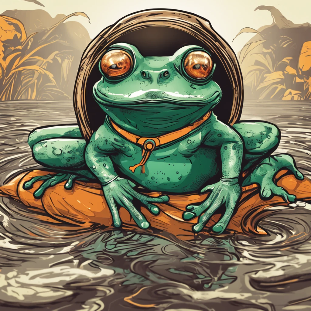 High quality illustration of a frog-like politician, Depict the frogman with a striking and realistic expression.