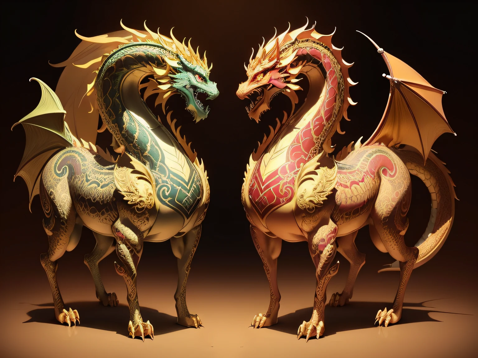 There is a golden dragon，There is a fish on the back, chinese dragon engrave, Chinese Dragon, smooth chinese dragon, Golden dragon, fire lion, a majestic gothic indian dragon, chinese dragon concept art, colored illustration for tattoo, ancient chinese ornate, mythological creatures, digital painting of quetzalcoatl, majestic japanese dragon, Dragon, asian dragon as latte art