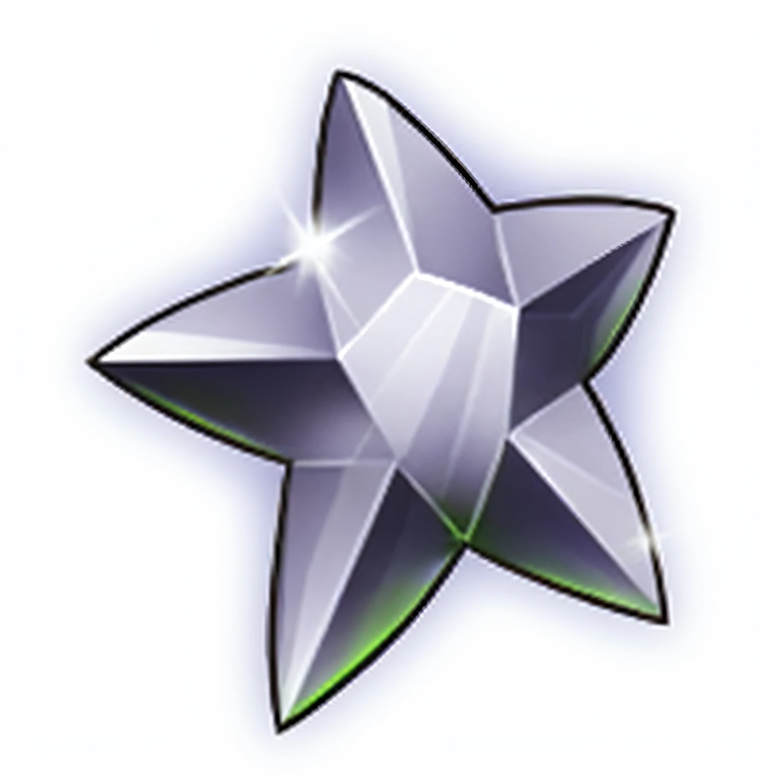 Silver star with green center on purple background, michilin star, star sharpness, Big Star Crystal, ashes crystal, Rating: general, Stars shine, frost gem, crystal material, rpg item, magic star, Shiny silver, ability image, crystal, game icon asset, star roof, Polygon Art Style 1993, Silver