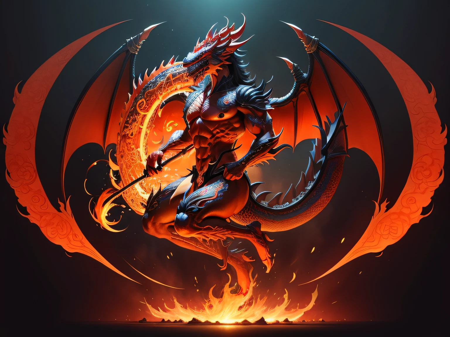 Chinese mythological story background,Inspired by the mythical creature Pixiu,Art form: Head of a Chinese dragon,Stout limbs,Dragon tail,wings