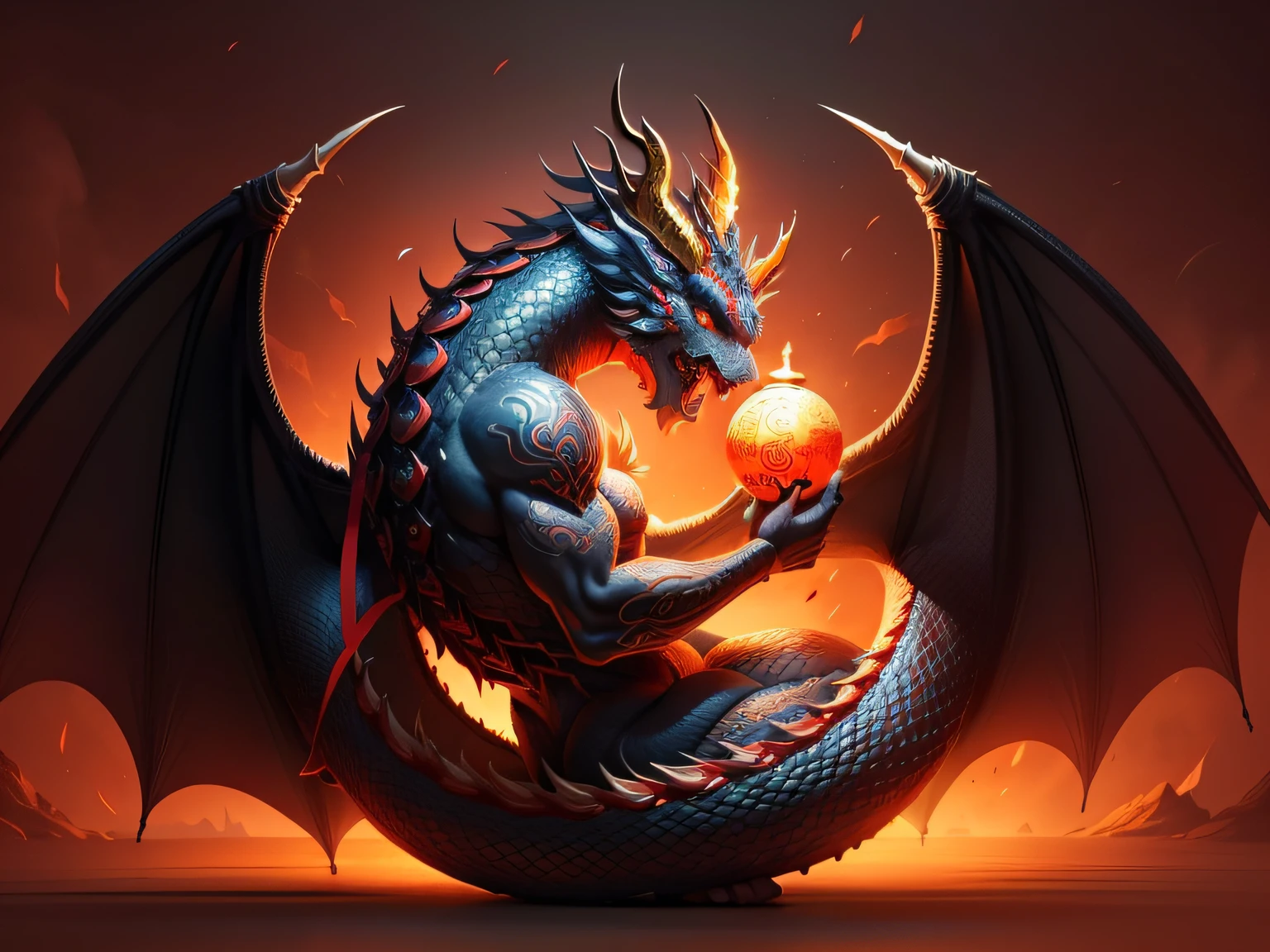 Chinese mythological story background,Inspired by the mythical creature Pixiu,Art form: Head of a Chinese dragon,Stout limbs,Dragon tail,wings