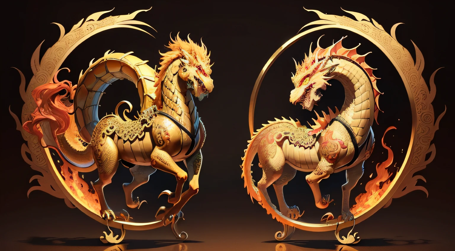 There is a golden dragon，There is a fish on the back, chinese dragon engrave, Chinese Dragon, smooth chinese dragon, Golden dragon, fire lion, a majestic gothic indian dragon, chinese dragon concept art, colored illustration for tattoo, ancient chinese ornate, mythological creatures, digital painting of quetzalcoatl, majestic japanese dragon, Dragon, asian dragon as latte art