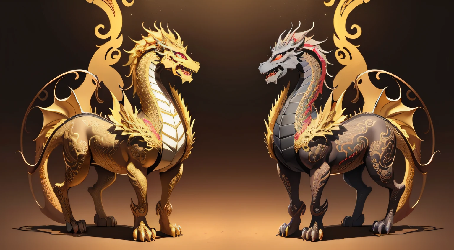 There is a golden dragon，There is a fish on the back, chinese dragon engrave, Chinese Dragon, smooth chinese dragon, Golden dragon, fire lion, a majestic gothic indian dragon, chinese dragon concept art, colored illustration for tattoo, ancient chinese ornate, mythological creatures, digital painting of quetzalcoatl, majestic japanese dragon, Dragon, asian dragon as latte art