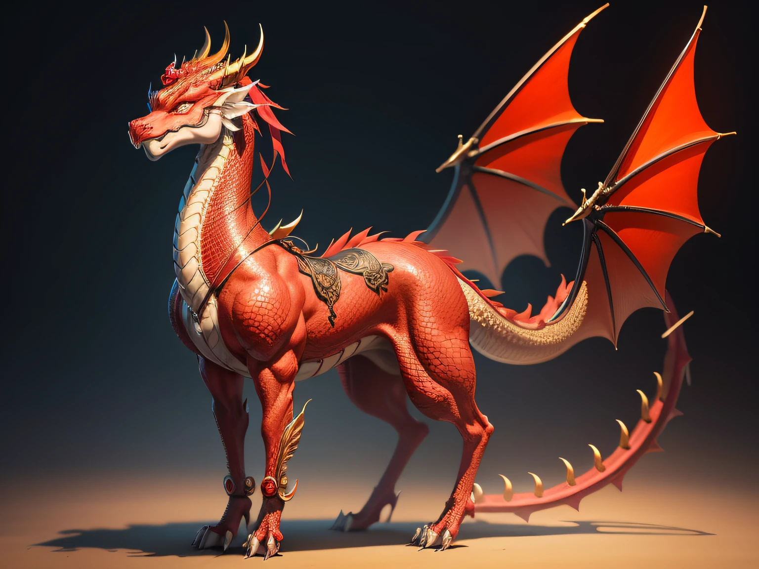 Chinese mythological story background,Inspired by the mythical creature Pixiu,The head of a Chinese dragon in realistic form,Stout limbs,Dragon tail,wings