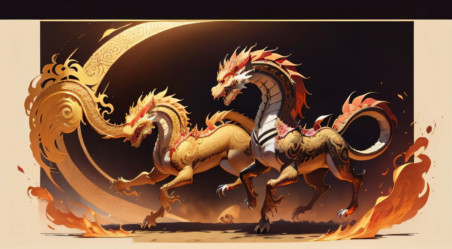 There is a golden dragon,There is a fish on the back, chinese dragon engrave, Chinese Dragon, smooth chinese dragon, Golden dragon, fire lion, a majestic gothic indian dragon, chinese dragon concept art, colored illustration for tattoo, ancient chinese ornate, mythological creatures, digital painting of quetzalcoatl, majestic japanese dragon, Dragon, asian dragon as latte art