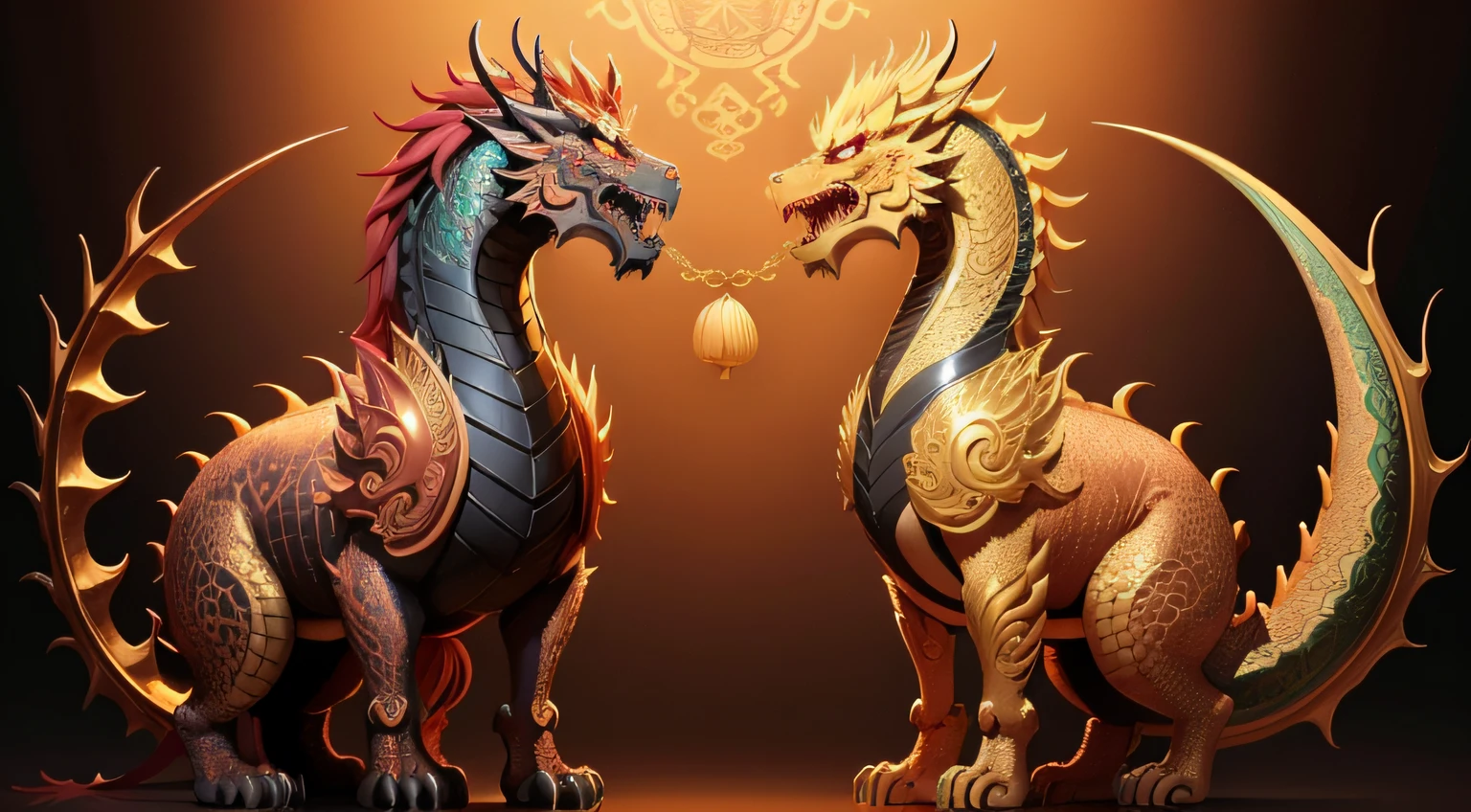 There is a golden dragon,There is a fish on the back, chinese dragon engrave, Chinese Dragon, smooth chinese dragon, Golden dragon, fire lion, a majestic gothic indian dragon, chinese dragon concept art, colored illustration for tattoo, ancient chinese ornate, mythological creatures, digital painting of quetzalcoatl, majestic japanese dragon, Dragon, asian dragon as latte art