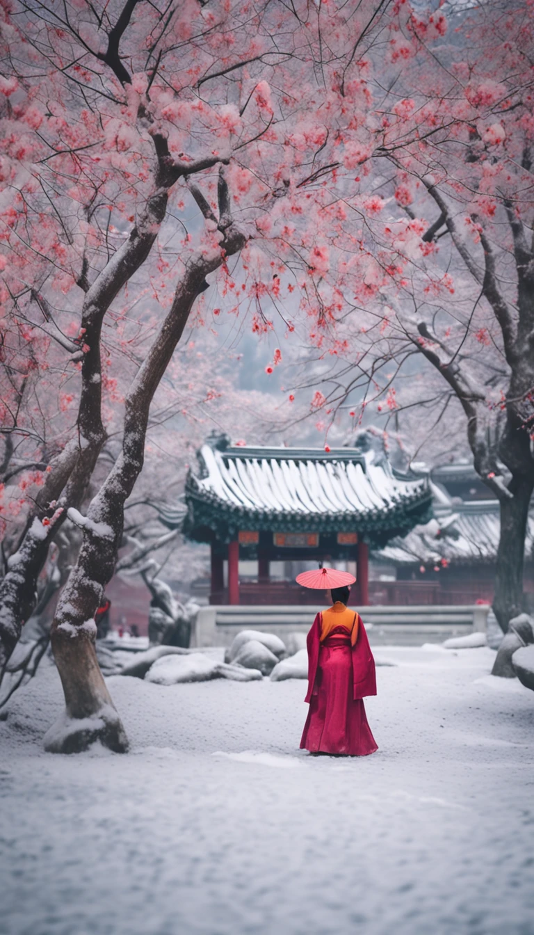 （Blurred foreground：Heavy snowfall：2.0，），（Plum petals fall：1.6），（snow landscape，Chinese Song dynasty beauties dancing：1.5），（realisticlying，anatomy correct，Asian star face，ssmile，The hands and face are very delicate and clear），（Stand in the middle of a quaint courtyard，Plum tree，Flowing winter clothes of the Song Dynasty），（Bellows：1.5），（wide angles，Ultra HD details，Masterpiece, hyper HD, Super detail, High details, Best quality, A high resolution, Award-Awarded, 8K），（Chinese premium color scheme，电影灯光）