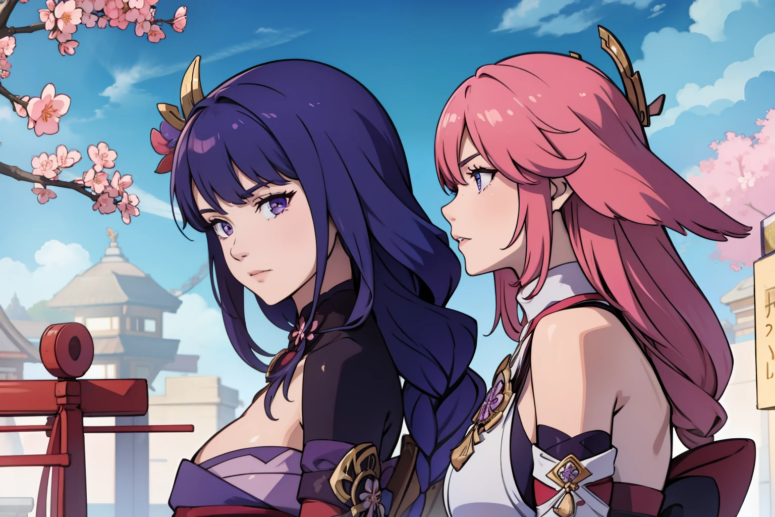 2 girls under sakura trees