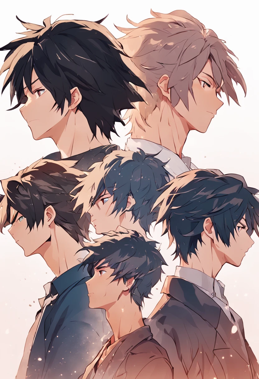 "Anime-style men vector art featuring men's side view hairstyles in a 2D image illustration."