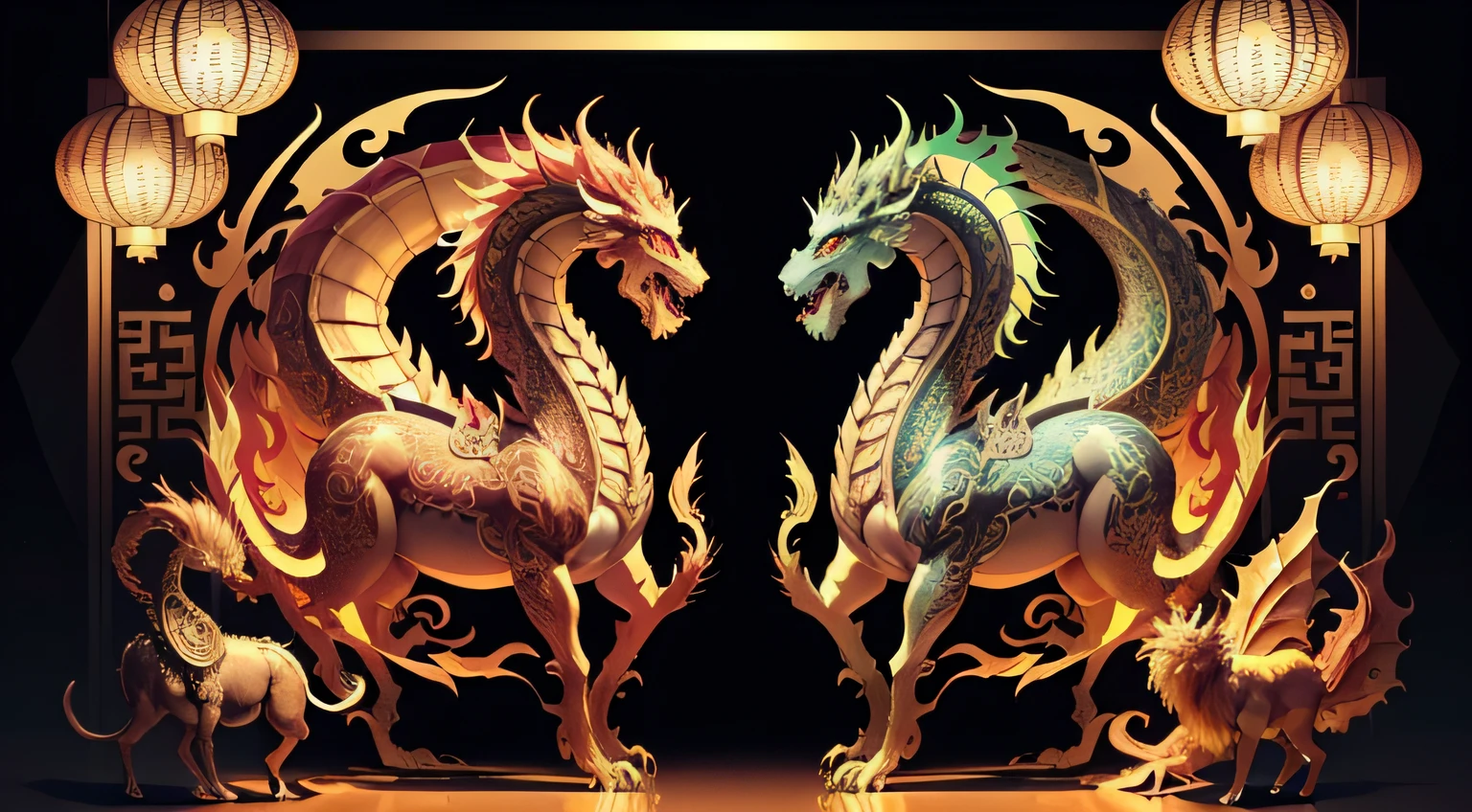 There is a golden dragon,There is a fish on the back, chinese dragon engrave, Chinese Dragon, smooth chinese dragon, Golden dragon, fire lion, a majestic gothic indian dragon, chinese dragon concept art, colored illustration for tattoo, ancient chinese ornate, mythological creatures, digital painting of quetzalcoatl, majestic japanese dragon, Dragon, asian dragon as latte art