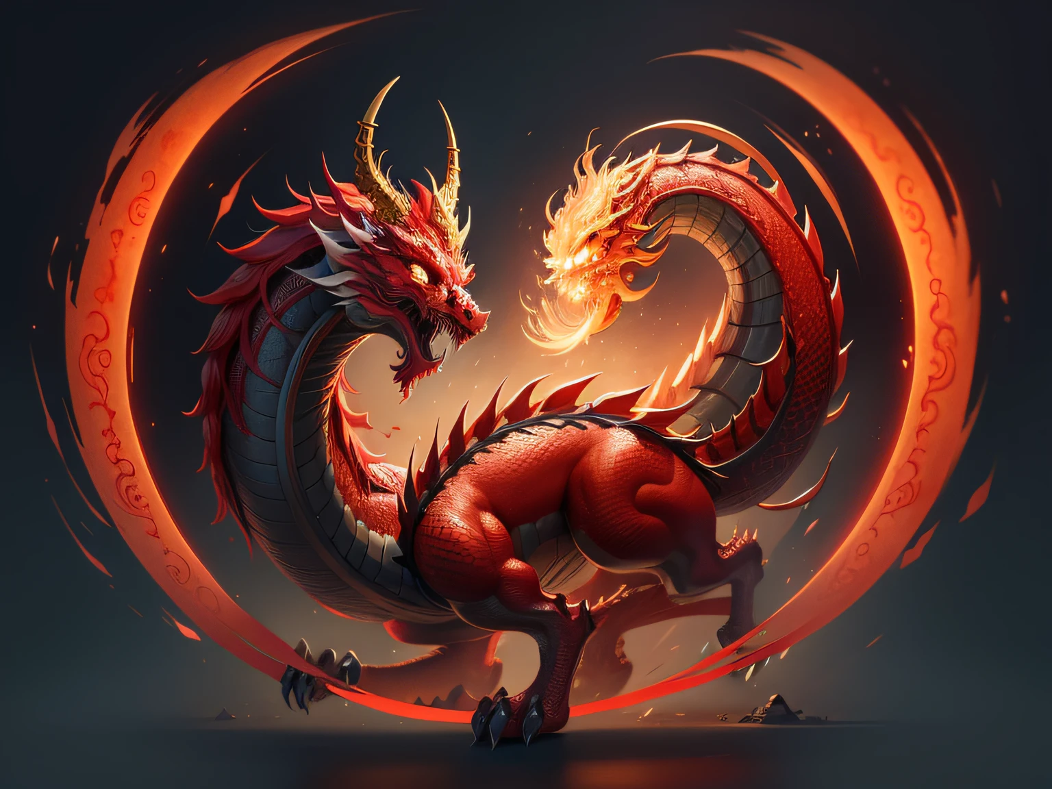 Chinese mythological story background,Inspired by the mythical creature Pixiu,The head of a Chinese dragon,Stout limbs,The tail of the Chinese dragon