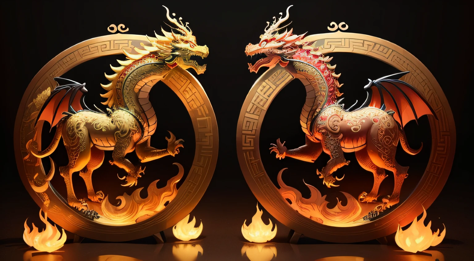 There is a golden dragon,There is a fish on the back, chinese dragon engrave, Chinese Dragon, smooth chinese dragon, Golden dragon, fire lion, a majestic gothic indian dragon, chinese dragon concept art, colored illustration for tattoo, ancient chinese ornate, mythological creatures, digital painting of quetzalcoatl, majestic japanese dragon, Dragon, asian dragon as latte art
