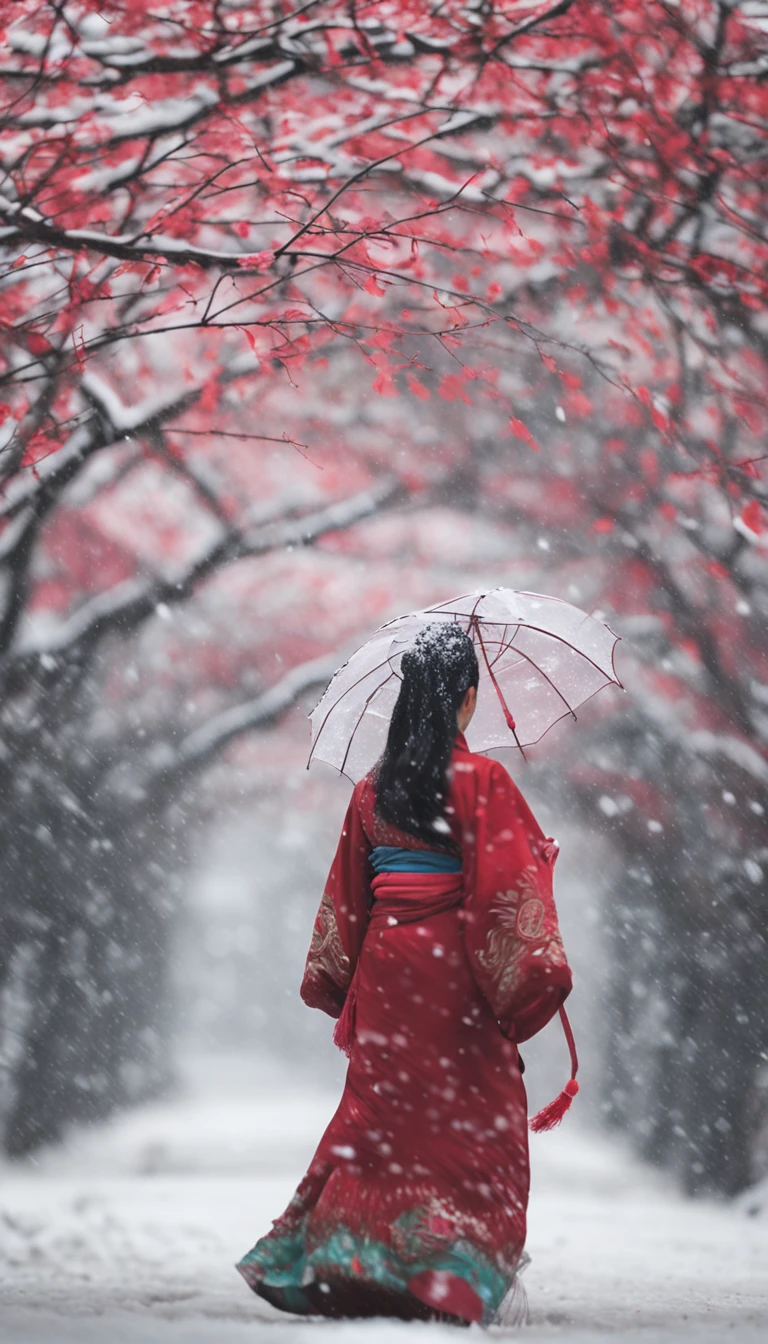 （Blurred foreground：Heavy snowfall：2.0，），（Plum petals fall：1.6），（Chinese Song dynasty beauties dancing：1.5），（snow landscape，realisticlying，anatomy correct，Asian star face，ssmile，The hands and face are very delicate and clear），（Stand in the middle of a quaint courtyard，Plum tree，Flowing winter clothes of the Song Dynasty），（Bellows：1.5），（wide angles，Ultra HD details，Masterpiece, hyper HD, Super detail, High details, Best quality, A high resolution, Award-Awarded, 8K），（Chinese premium color scheme，电影灯光）