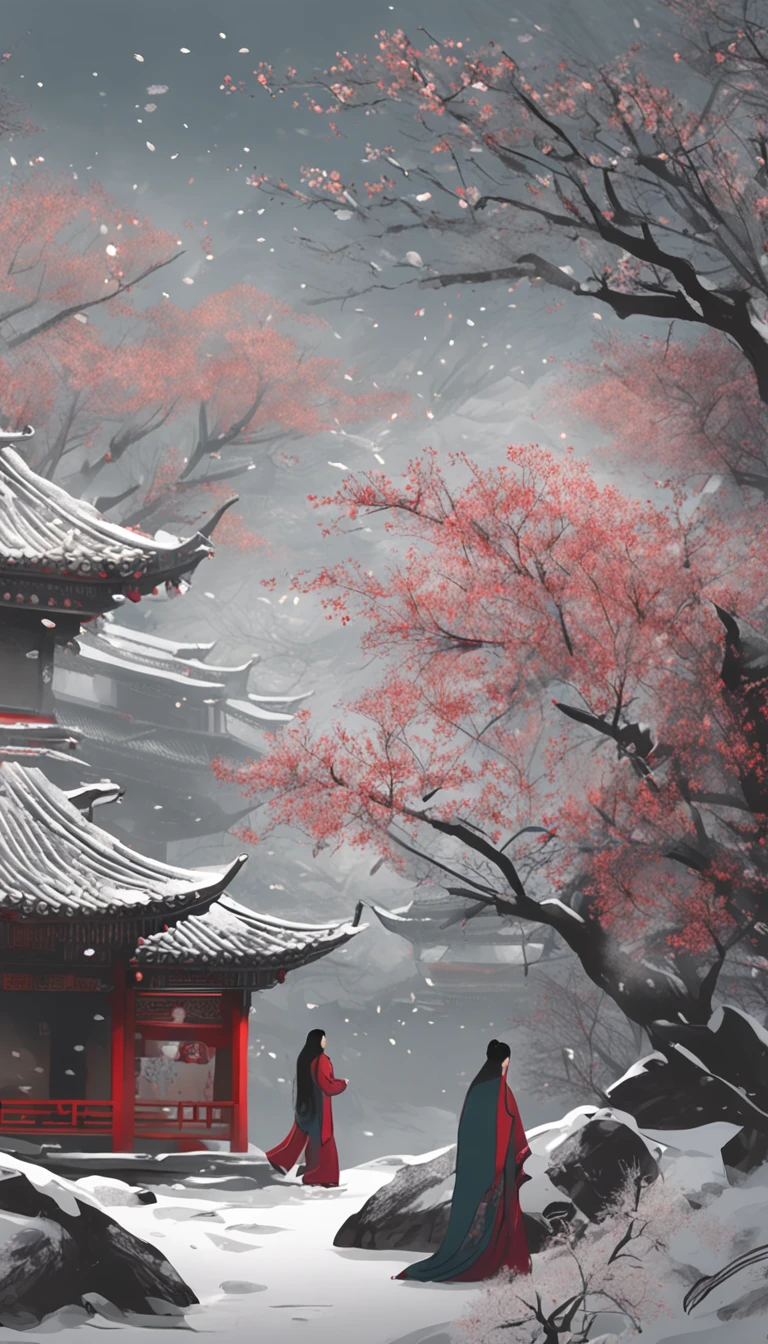 （Blurred foreground：Heavy snowfall：2.0，），（Plum petals fall：1.6），（Chinese Song dynasty beauties dancing：1.5），（snow landscape，realisticlying，??????? correct，Asian star face，ssmile，The hands and face are very delicate and clear），（Stand in the middle of a quaint courtyard，Plum tree，Flowing winter clothes of the Song Dynasty），（Bellows：1.5），（wide angles，Ultra HD details，Masterpiece, hyper HD, Super detail, High details, Best quality, A high resolution, Award-Awarded, 8K），（Chinese premium color scheme，电影灯光）