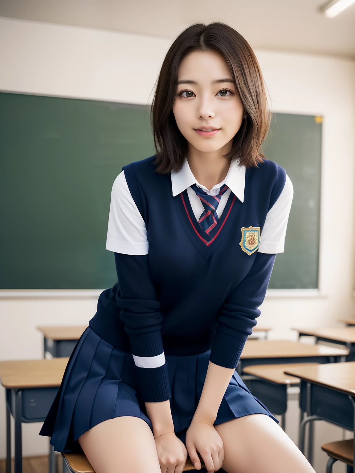 masutepiece, Best Quality, japanaese girl,1girl in, 8K, Raw photo, top-notch quality, masutepiece, nffsw:1.2, exceptionally detailed RAW color photo, professional-grade photograph, (Realistic, Photorealistic:1.37), (highly detailedskin:1.2), Ultra-high resolution, (lenz 50mm), (F/1.2),Exquisitely Detailed Eyes,Staring at the viewer,
break
With 1 girl (There are many elderly people:1.4), Beautiful face, kawaii,(Smile:1.05),(20yr old, Large breasts, wide-hips,Straight hair, (Short hair), Black eyes, white fine skin,small mouth, high cheekbones (Definition), Sexy Pose,(Leaning forward:1.3),(The to the FW:1.1),White panties、Korean Idol、Nogizaka Idol、hposing Gravure Idol、Adults、女優、(masutepiece, top-quality:1.3), (Ultra detailed 8K cg:1.2), (hyper realisitic:1.35), (Photorealistic:1.45), (Realistic:1.4), Cowboy Shot,
1 beautiful Japanese girl, 22 years old, super model, Japanese Idol, __expression__, (sitting on the desk:1.1), (School uniform:1.4), (Spread legs:1.2),
(School classroom background:1.1),