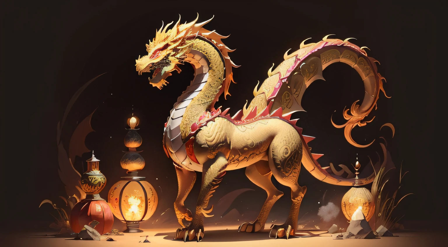 There is a golden dragon,There is a fish on the back, chinese dragon engrave, Chinese Dragon, smooth chinese dragon, Golden dragon, fire lion, a majestic gothic indian dragon, chinese dragon concept art, colored illustration for tattoo, ancient chinese ornate, mythological creatures, digital painting of quetzalcoatl, majestic japanese dragon, Dragon, asian dragon as latte art