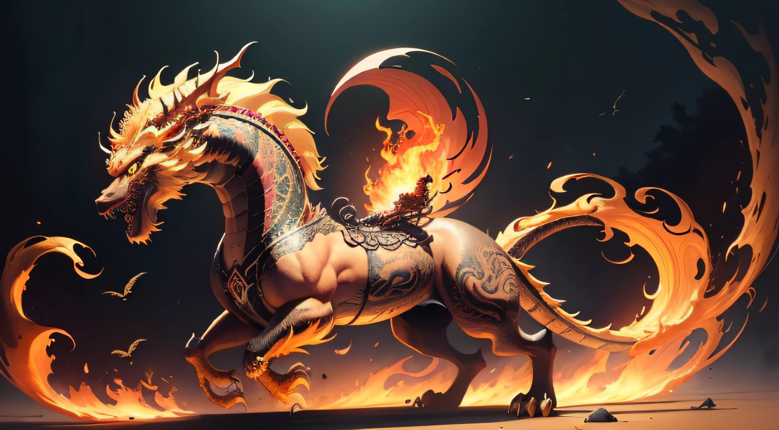 There is a golden dragon,There is a fish on the back, chinese dragon engrave, Chinese Dragon, smooth chinese dragon, Golden dragon, fire lion, a majestic gothic indian dragon, chinese dragon concept art, colored illustration for tattoo, ancient chinese ornate, mythological creatures, digital painting of quetzalcoatl, majestic japanese dragon, Dragon, asian dragon as latte art