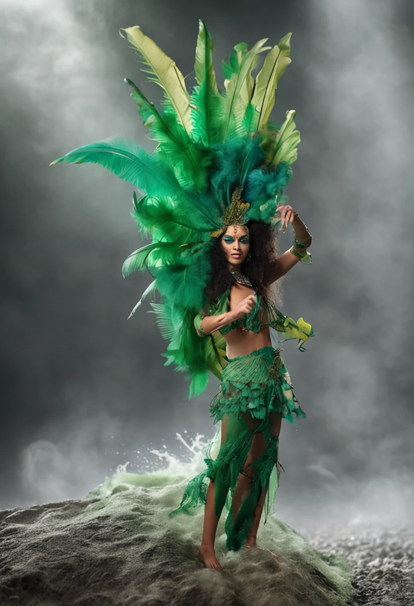 A hollow mask,Summer days included,freshen,green color,the ocean,Feathers and other elements