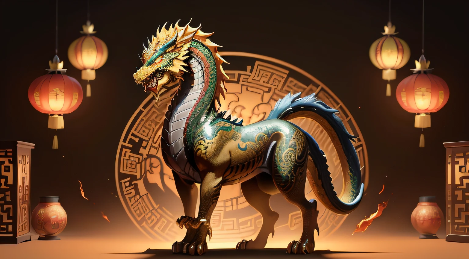 There is a golden dragon,There is a fish on the back, chinese dragon engrave, Chinese Dragon, smooth chinese dragon, Golden dragon, fire lion, a majestic gothic indian dragon, chinese dragon concept art, colored illustration for tattoo, ancient chinese ornate, mythological creatures, digital painting of quetzalcoatl, majestic japanese dragon, Dragon, asian dragon as latte art