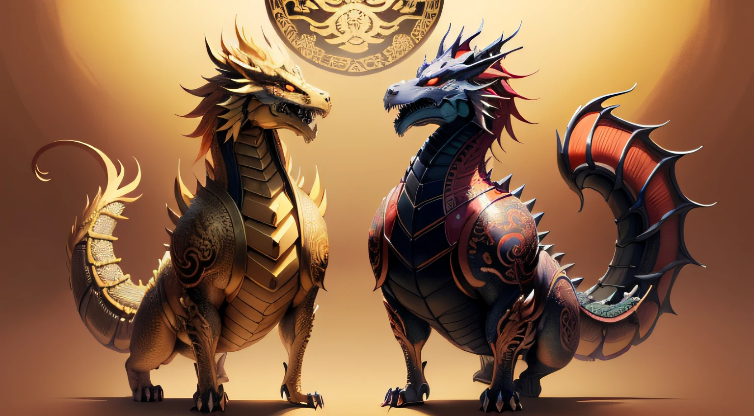 There is a golden dragon,There is a fish on the back, chinese dragon engrave, Chinese Dragon, smooth chinese dragon, Golden dragon, fire lion, a majestic gothic indian dragon, chinese dragon concept art, colored illustration for tattoo, ancient chinese ornate, mythological creatures, digital painting of quetzalcoatl, majestic japanese dragon, Dragon, asian dragon as latte art