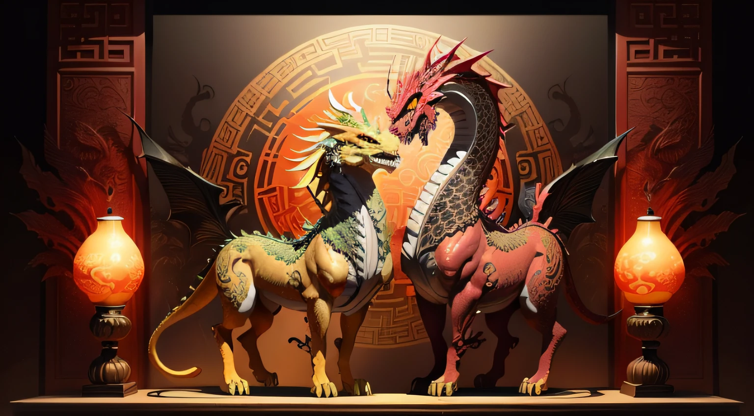There is a golden dragon,There is a fish on the back, chinese dragon engrave, Chinese Dragon, smooth chinese dragon, Golden dragon, fire lion, a majestic gothic indian dragon, chinese dragon concept art, colored illustration for tattoo, ancient chinese ornate, mythological creatures, digital painting of quetzalcoatl, majestic japanese dragon, Dragon, asian dragon as latte art