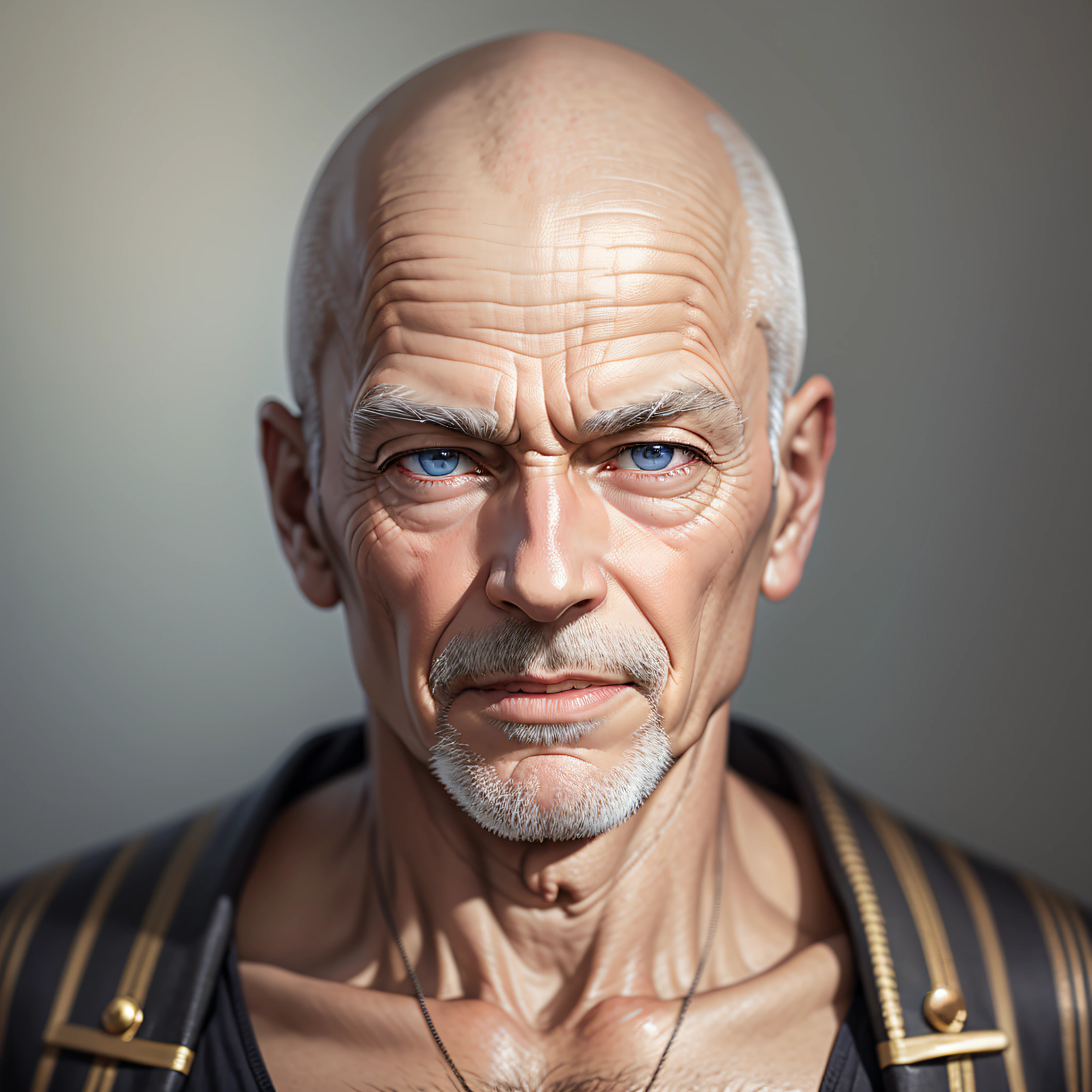 head without hair male age 70 strong, smart and confidence in eyes passpoort size image --auto --s2