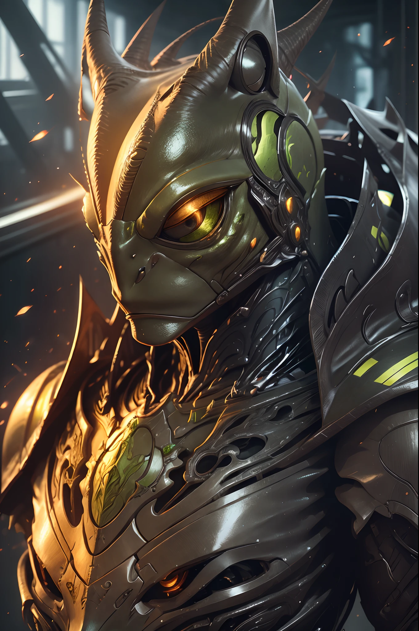 sh4g0d green frog, portrait, epic, rim light, mechanized