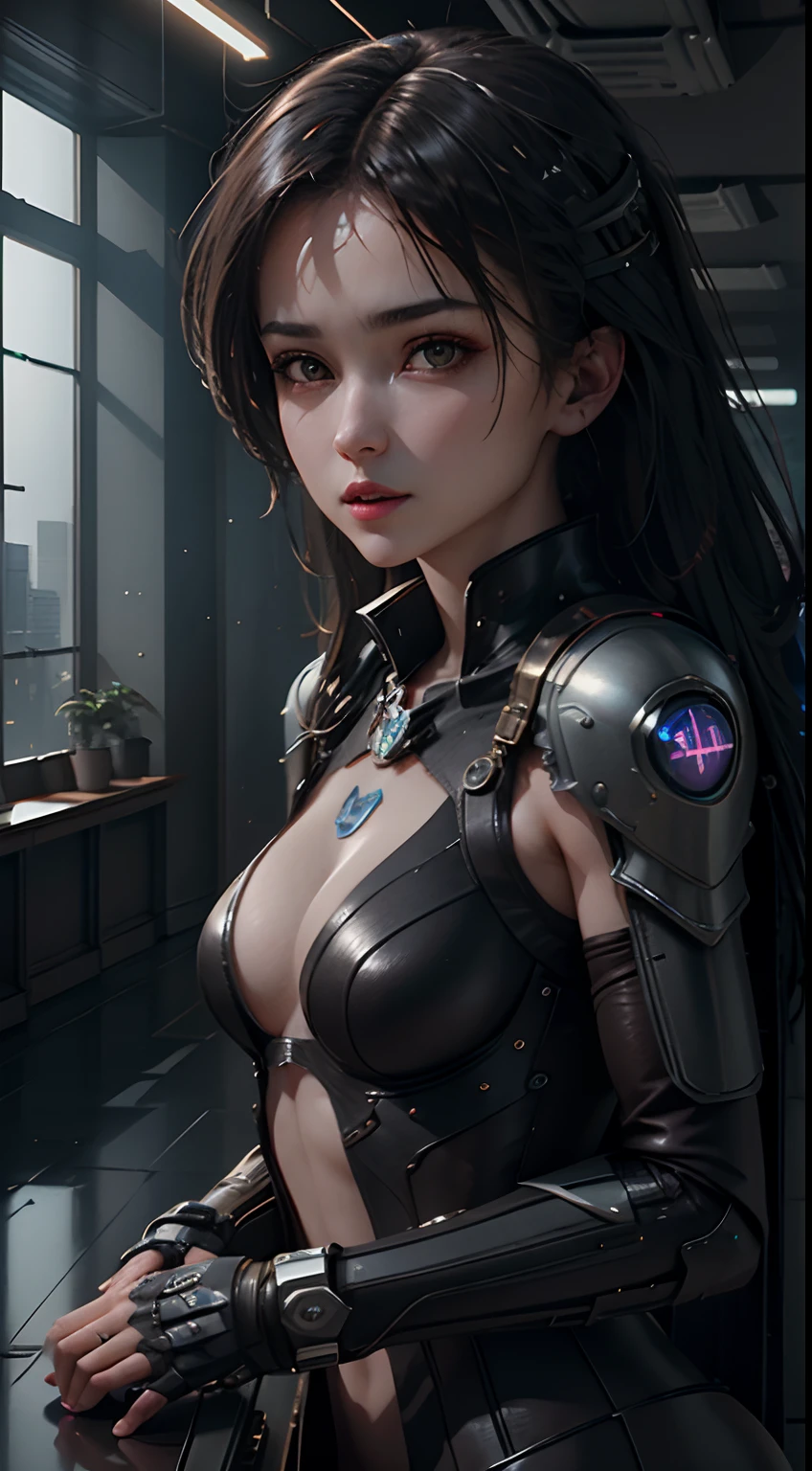 ((Best quality)), ((masterpiece)), (detailed:1.4), 3D, an image of a beautiful cyberpunk female,HDR (High Dynamic Range),Ray Tracing,NVIDIA RTX,Super-Resolution,Unreal 5,Subsurface scattering,PBR Texturing,Post-processing,Anisotropic Filtering,Depth-of-field,Maximum clarity and sharpness,Multi-layered textures,Albedo and Specular maps,Surface shading,Accurate simulation of light-material interaction,Perfect proportions,Octane Render,Two-tone lighting,Wide aperture,Low ISO,White balance,Rule of thirds,8K RAW,