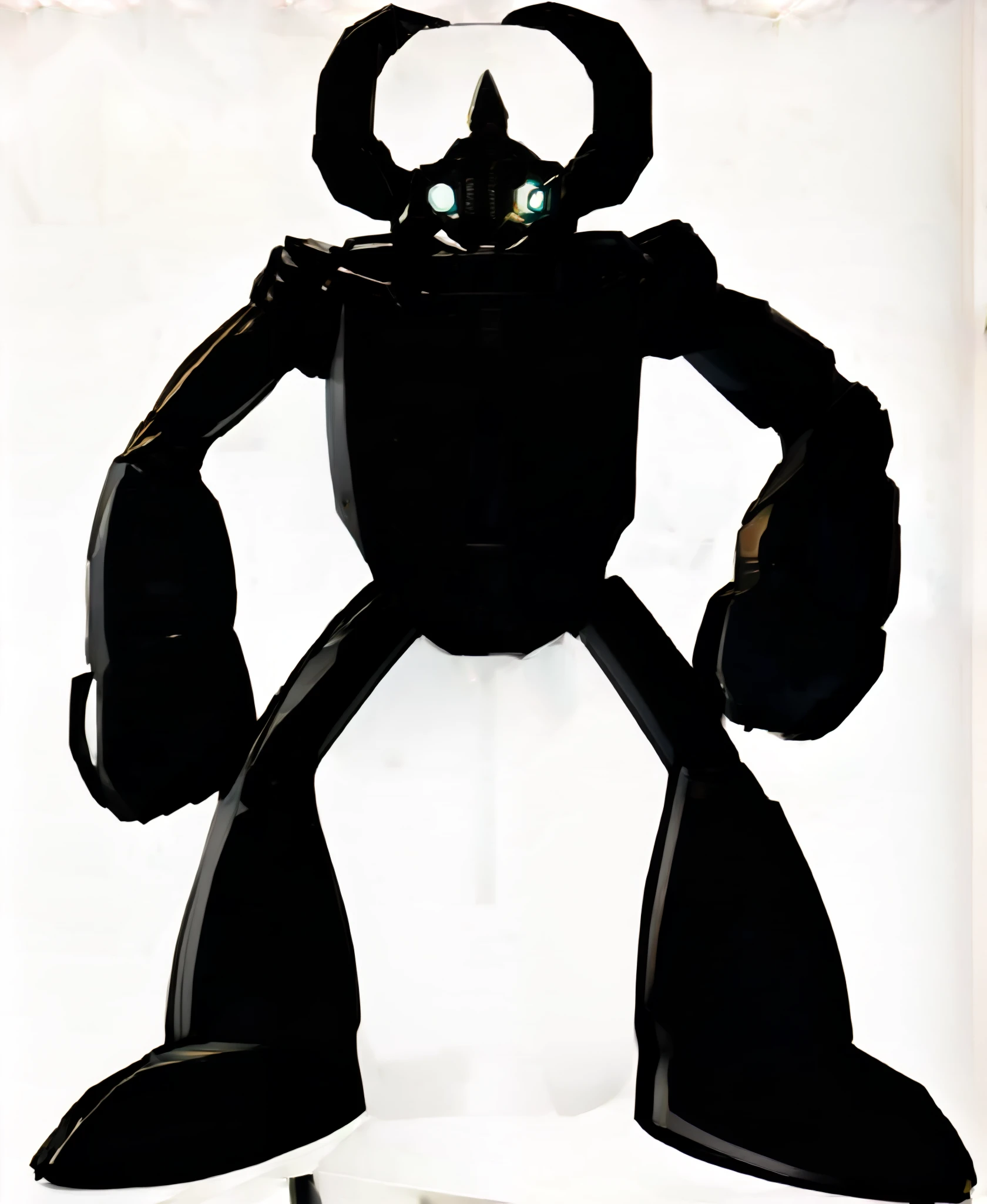High quality, Black, Black Robot, Humanoid robot, two horns on the head,, Fine detail, Fine drawing, Shiny body, Glowing eyes, desert background,