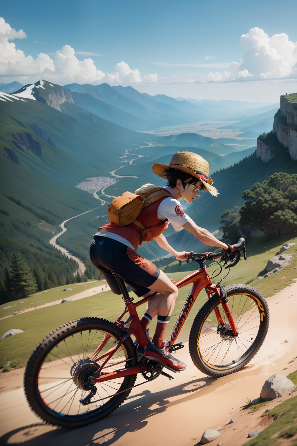 Luffy rides a mountain bike