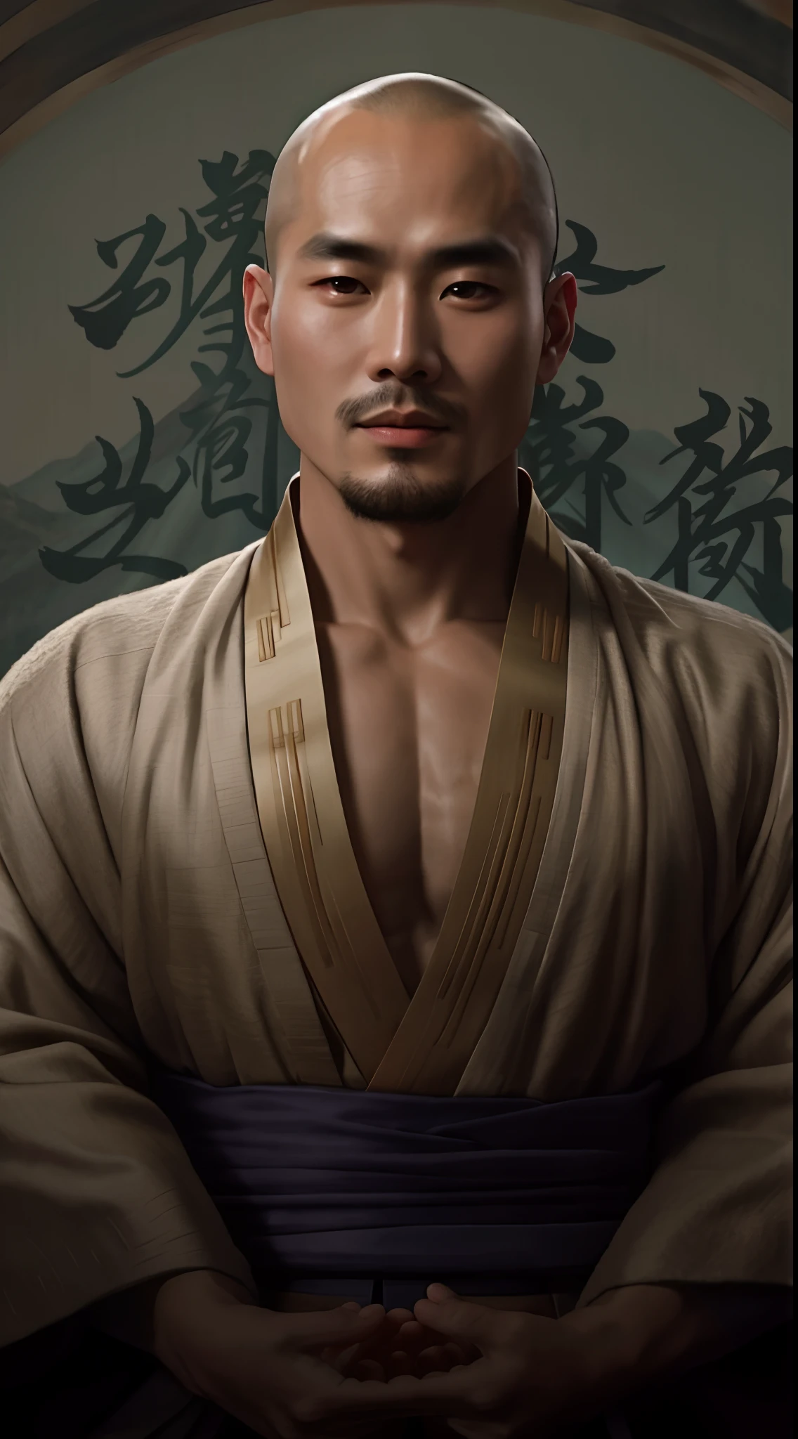 a closeup of a man in a robe with a big serious, inspired by Zhao Mengfu, inspired by Ma Quan, inspired by Liao Chi-chun, inspired by Zhang Wo, inspired by Wu Bin, inspired by Fan Kuan, inspired by Hu Zaobin, inspired by Cao Zhibai, inspired by Li Gonglin