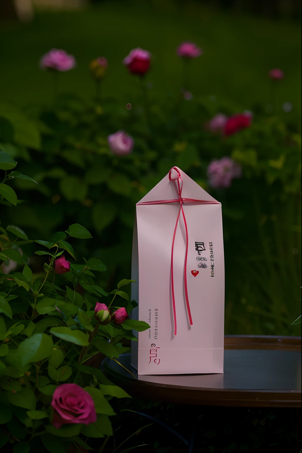 Tea bags in the rose garden,In the rose garden of the valley,Romantic freehand style,mont、rays of sunshine