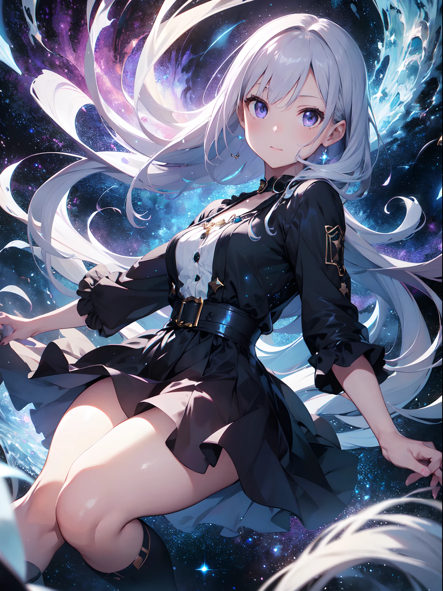 absurdres, RAW photo, extremely delicate and beautiful, masterpiece, Best Quality, ultra high resolution, 32k, hyperrealistic, ultra-detailed, perfect anatomy, super Detailed skin, perfect figure, Very detailed CG 8k wallpaper, in her 20s, very Slim body, narrow waist, very small head, very small face, delicate facial features, tearful mole, earring, thin legs, huge round breasts, full body shot, shorter middle hair, wavy hair, office lady suit, blouse, blazer, skirt,