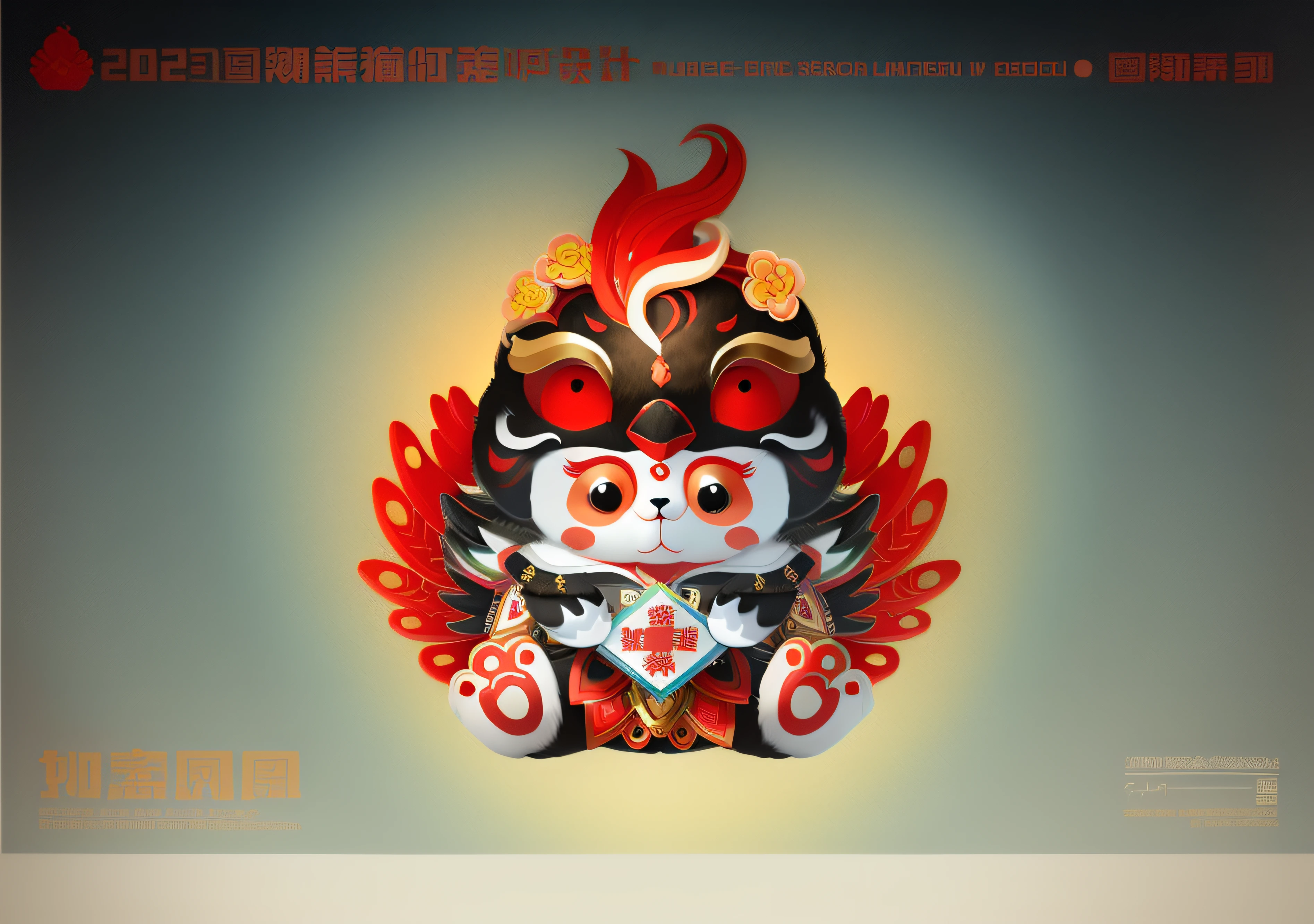 Lunar New Year greeting card with cartoon animals, inspired by Luo Ping, inspired by Luo Mu, inspired by Park Hua, inspired by Chang Dai-chien, inspired by Lu Guang, inspired by Ding Yunpeng, inspired by Li Cheng, inspired by Cheng Zhengkui, inspired by Chen Daofu