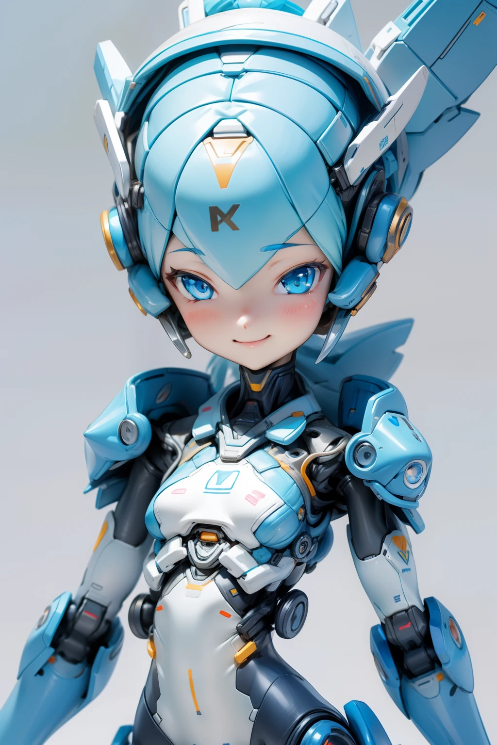 analyzer、Supporting Female Robots、Cute smiling girl、Excellent brains、tiny chest、Slender figure、Blue body、cheerful personality、
