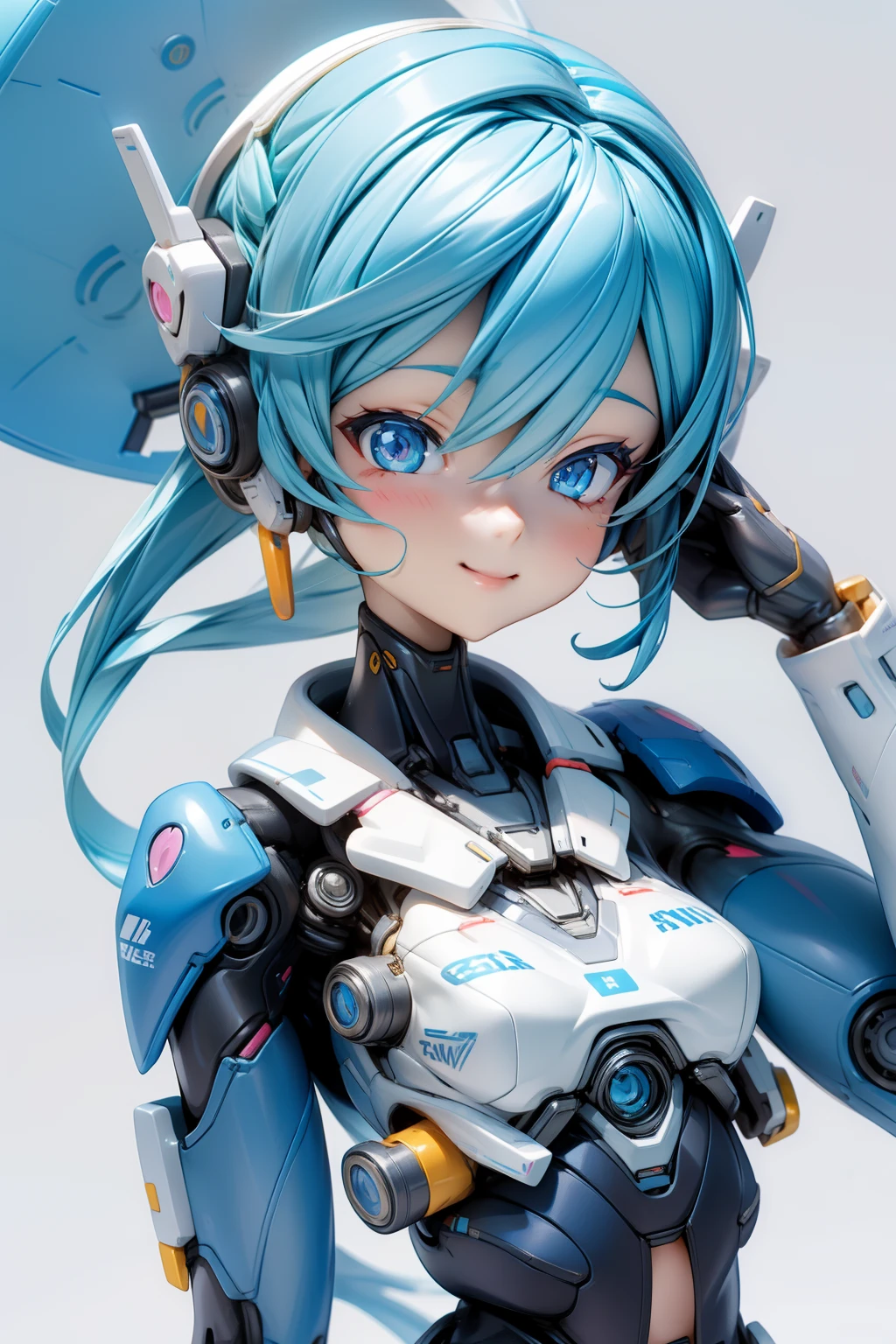 analyzer、Supporting Female Robots、Cute smiling girl、Excellent brains、tiny chest、Slender figure、Blue body、cheerful personality、