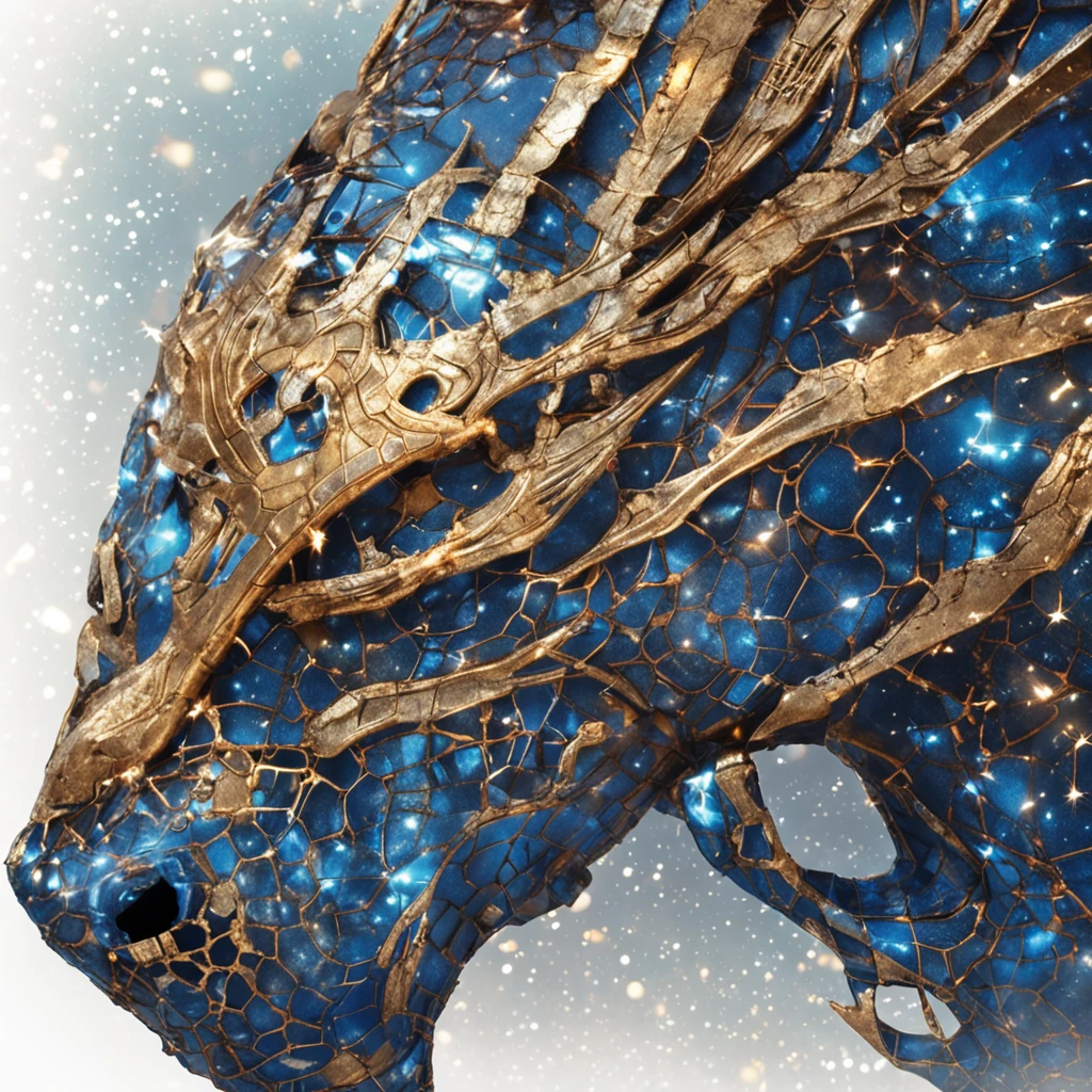 Best quality, Masterpiece, 超高分辨率, (photograph realistic:1.4), surrealism, Dream-like,fusionart, Star Armor,Constellations twinkle , The small universe burns, Blue energy