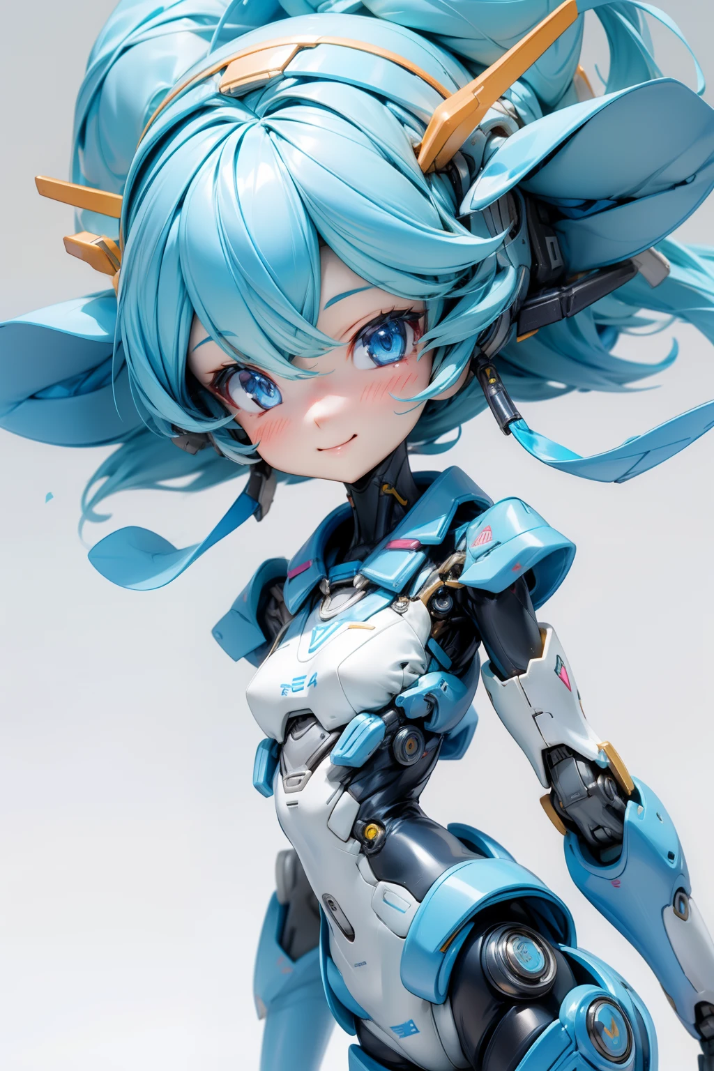 analyzer、Supporting Female Robots、Cute smiling girl、Excellent brains、tiny chest、Slender figure、Blue body、cheerful personality、