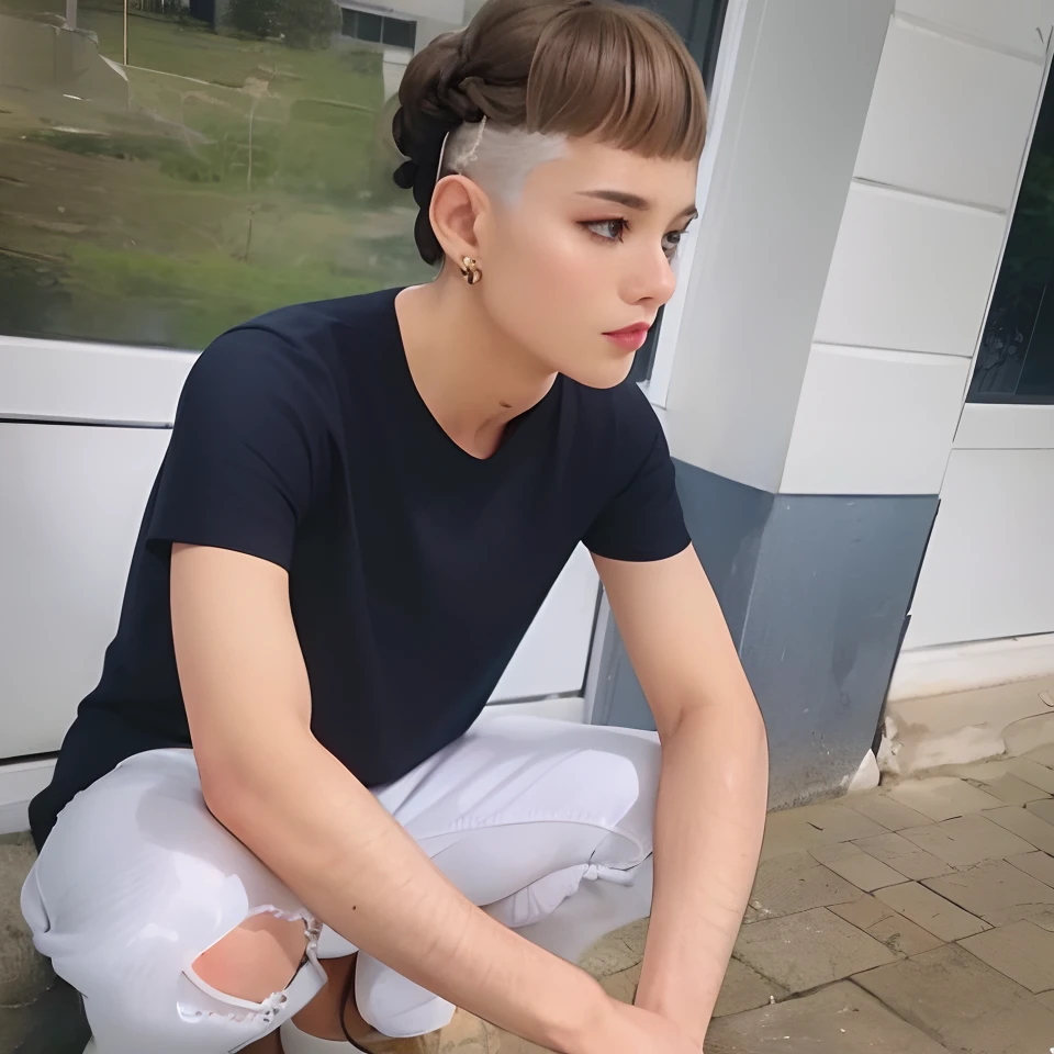 best quality, masterpiece,white hair, gold eyes,white clothes, looking up, upper body,hair strand,Fair skin,side braids