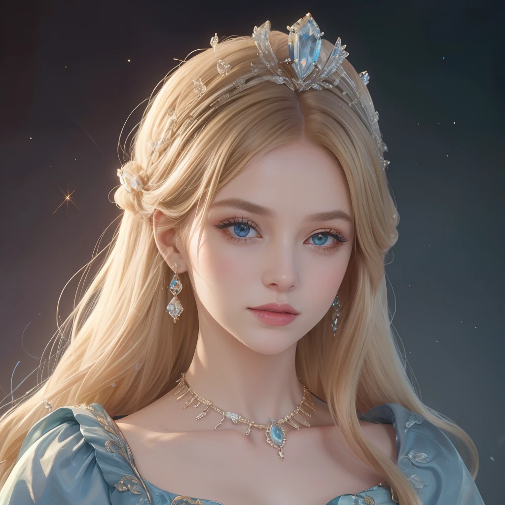 tmasterpiece,Highest image quality,Beautiful bust of a royal woman,Delicate blonde hairstyle,Decorated with dazzling intricate jewelry,super detailing,upscaled。