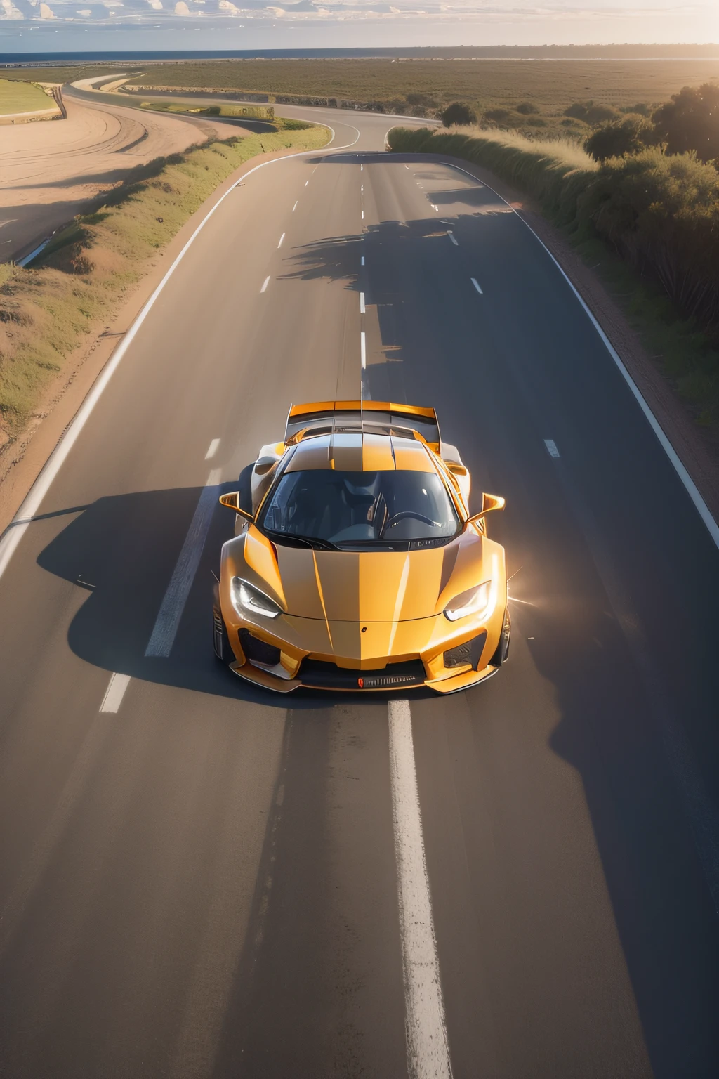 a sport car road at sunny coast in the end of day 4k HD res photography