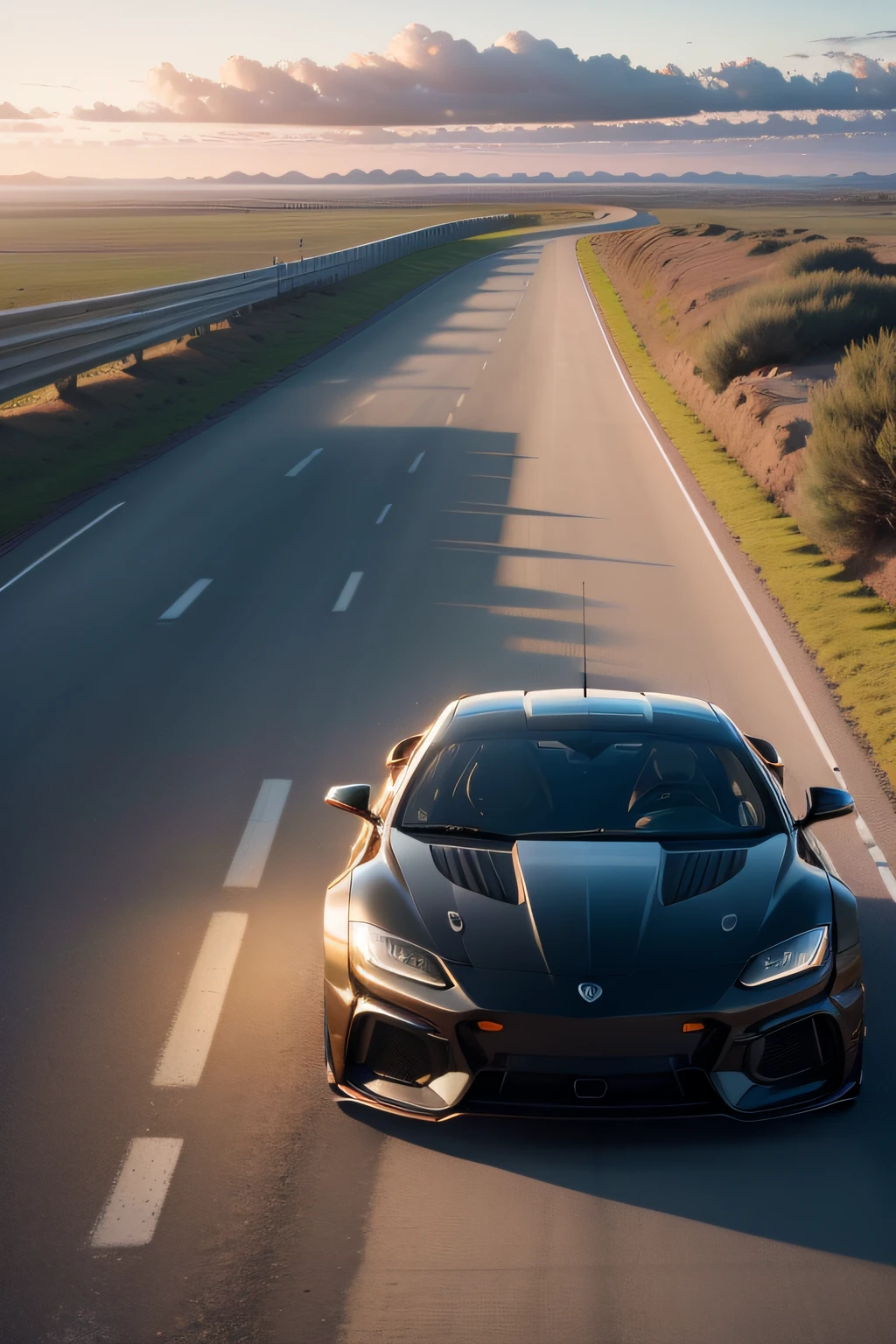 a sport car road at sunny coast in the end of day 4k HD res photography