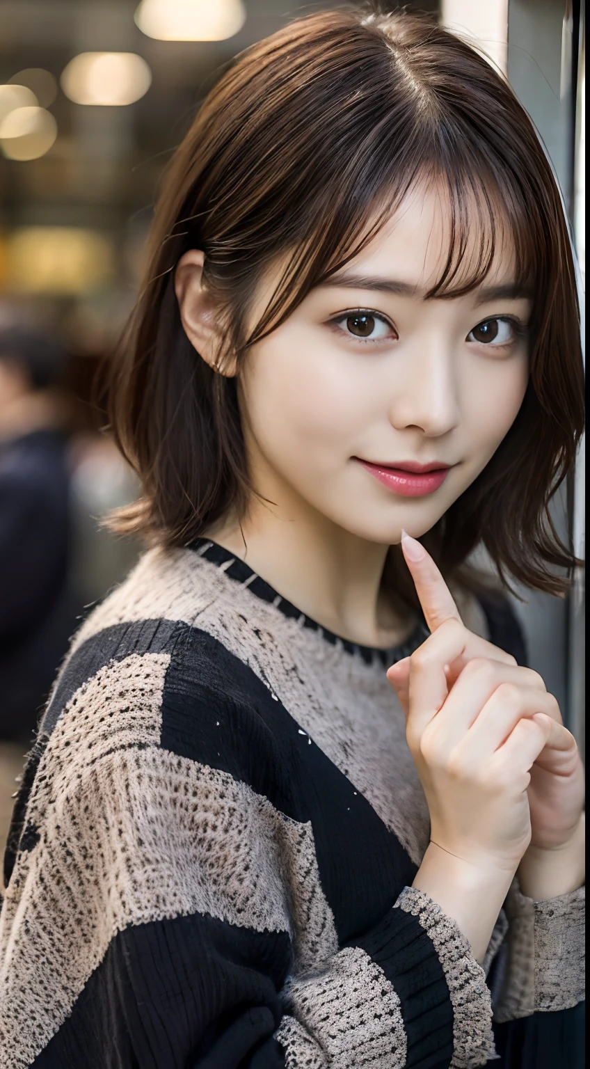 (8ＫRaw photography、top-quality、masuter piece:1.2)、ultra-detailliert、ultra res、(realisitic、rialistic photo:1.37)、portlate、high-definition RAW color photography、Professional Photography、highly detailed and beautiful、ighly detailed、8ＫImage wallpaper、amazing detailed、huge filesize、Official art、Highly detailed CG Unity 8ＫWallpapers of、highly detailed beautiful girl、extra detailed face、extremely detailed eye、highlydetailed skin、extremely detailed fingers、highly detailed nose、very detailed detailed mouth、Perfect Anatomy、细致背景、女の子1人、(20:1.2)、10 generations、e litrl s、Realistic body、de pele branca、glistning skin、Handsome body、A dark-haired、kawaii、kawaii faces、Lifelike face、Delicate eyes、Sauce order、Looking at the camera、smil、short-hair
