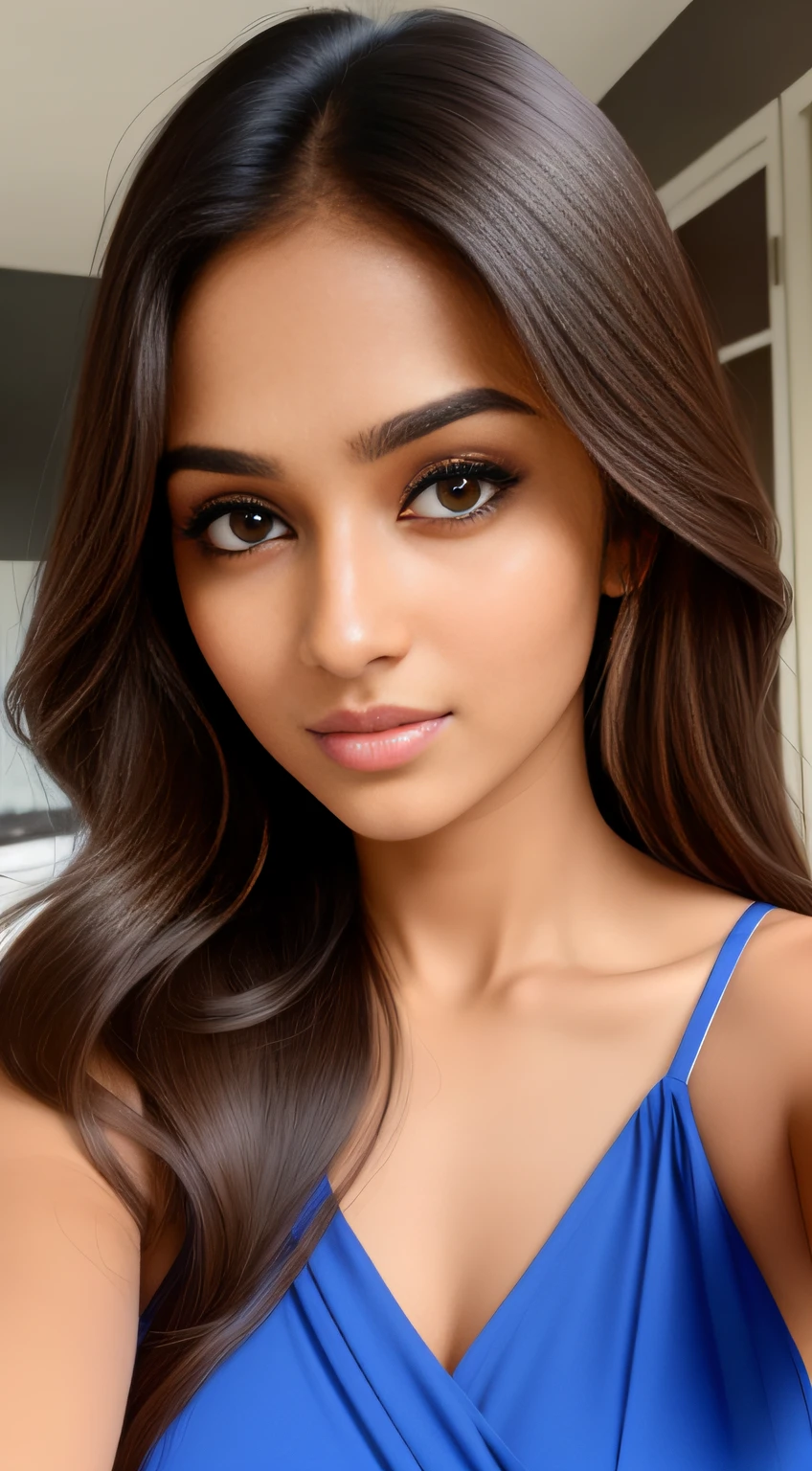 Indian woman friends one with long  brown hair and pale brown eyes poses taking a selfie wearing a stunning one piece with face hidden by mobile camera, beautiful female model, Naughty, agitation, blonde and attractive features, Light boring hair, Light brown eyes with light brown hair, attractive female face, brown-blond-hair pretty face, beautiful woman face, Young beautiful woman, beautiful fine face features, beautiful portrait image, Tanned beauty portrait, thin lustrous hair, full body shot