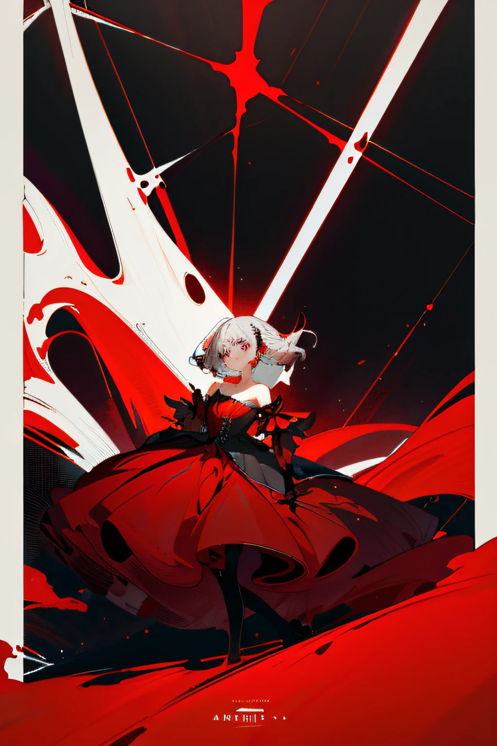 Poster Right Right Contour Center Key Visual Complex Height Detailed Breathtaking Precise Line Art Vibrant Panorama Movie Girl Red Gothic Dress Bare Shoulders Red Shoulder Short Shoulder Length Black Stockings Glamorous