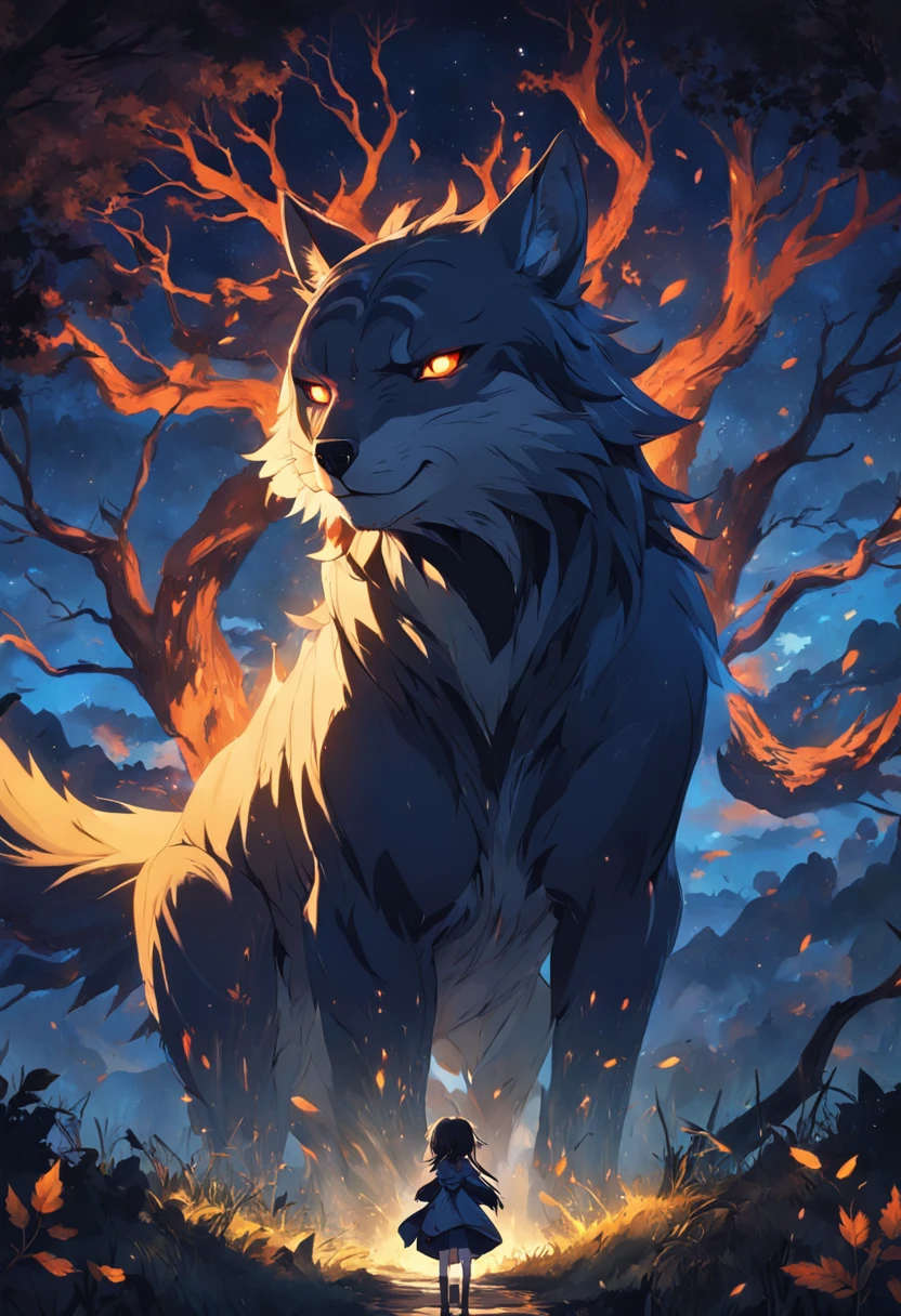 The night is dark,The darkness is boundless。The roar of wild beasts echoed in the valley,Sonic boom,Trees twisting,The wind howled,Falling leaves fly。
